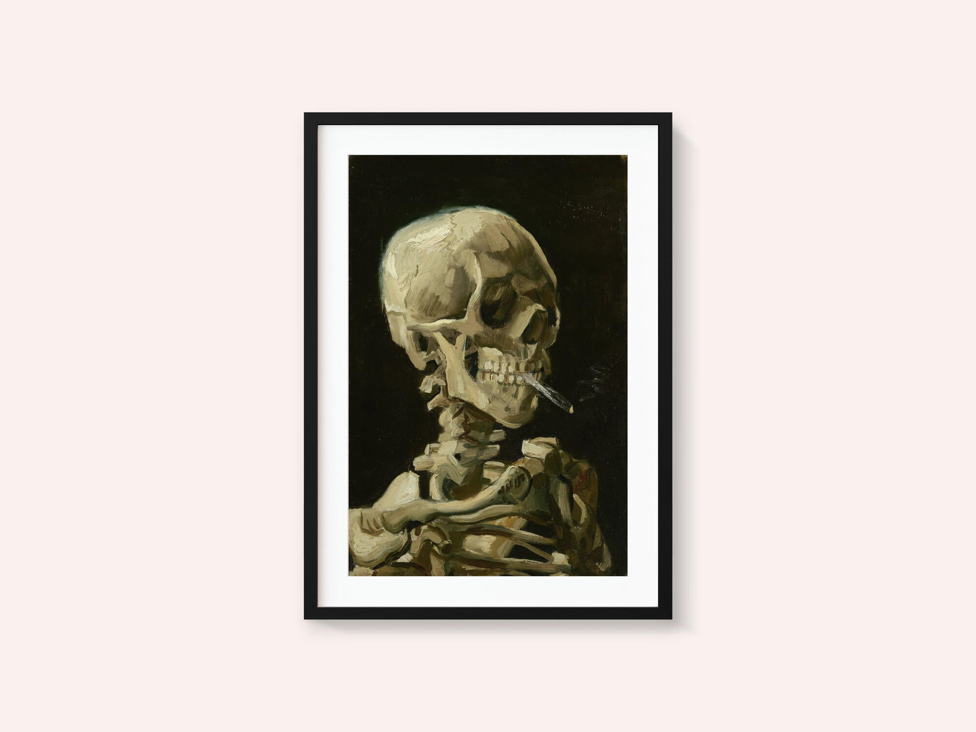 Head of a skeleton with a burning cigarette