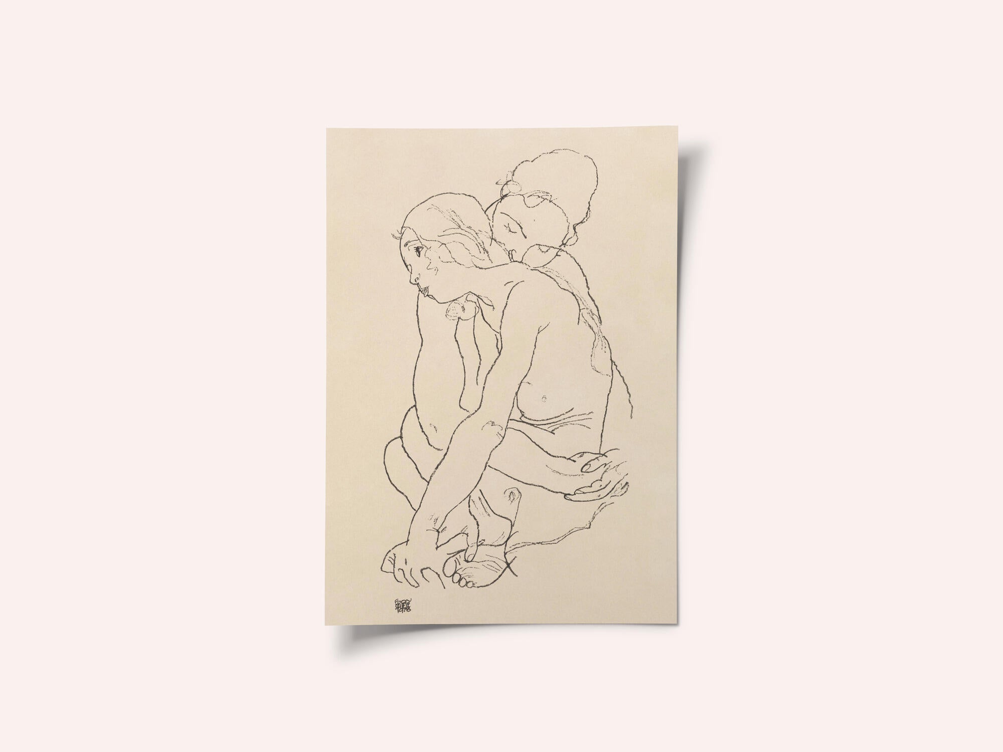 Woman and Girl Embracing 1918
