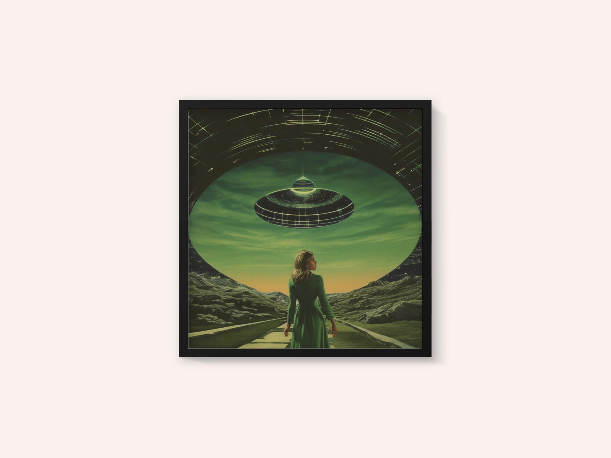 A Woman Standing Beneath a UFO