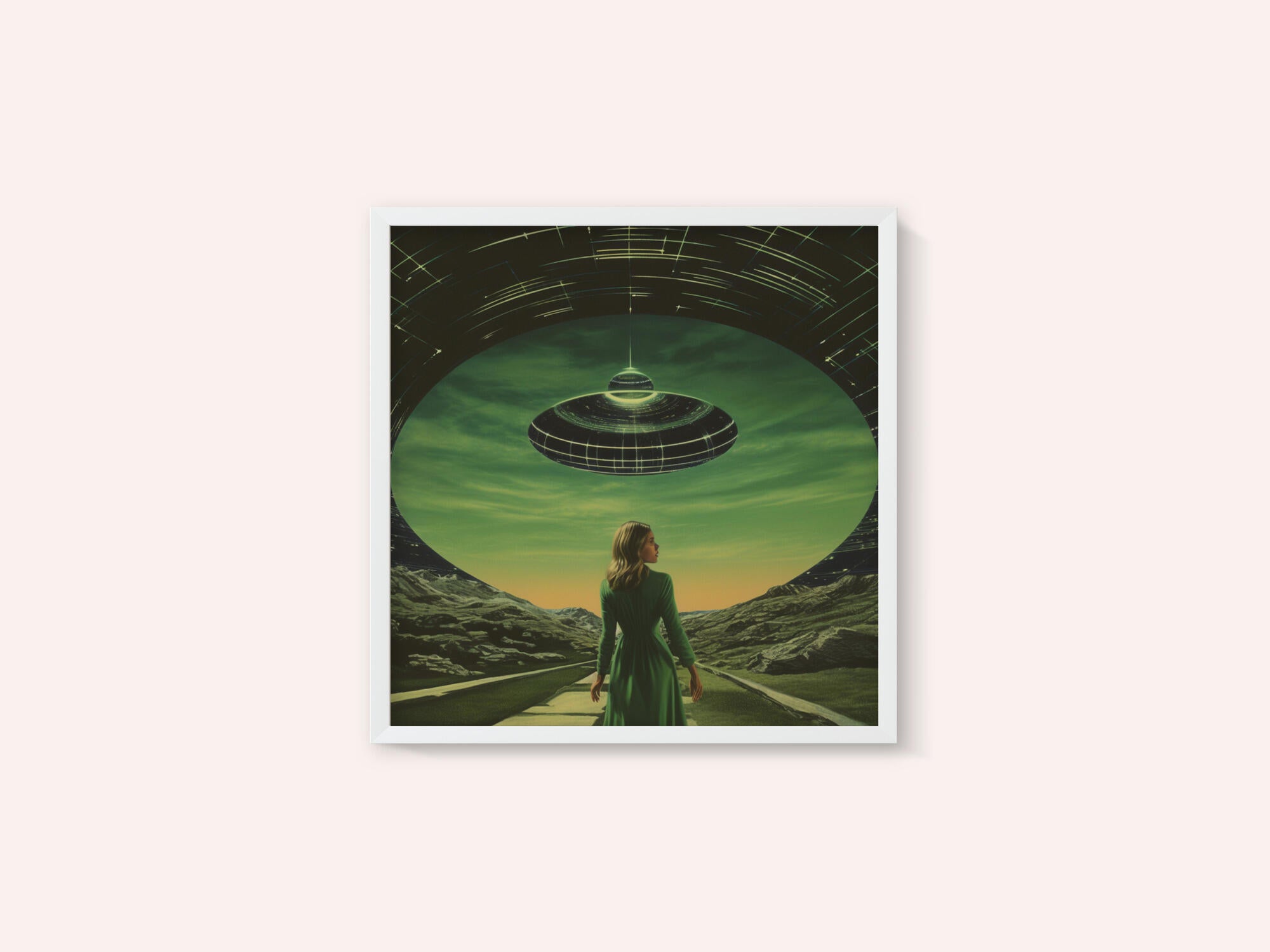 A Woman Standing Beneath a UFO