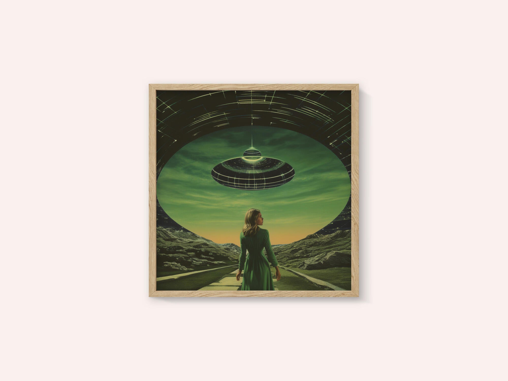 A Woman Standing Beneath a UFO
