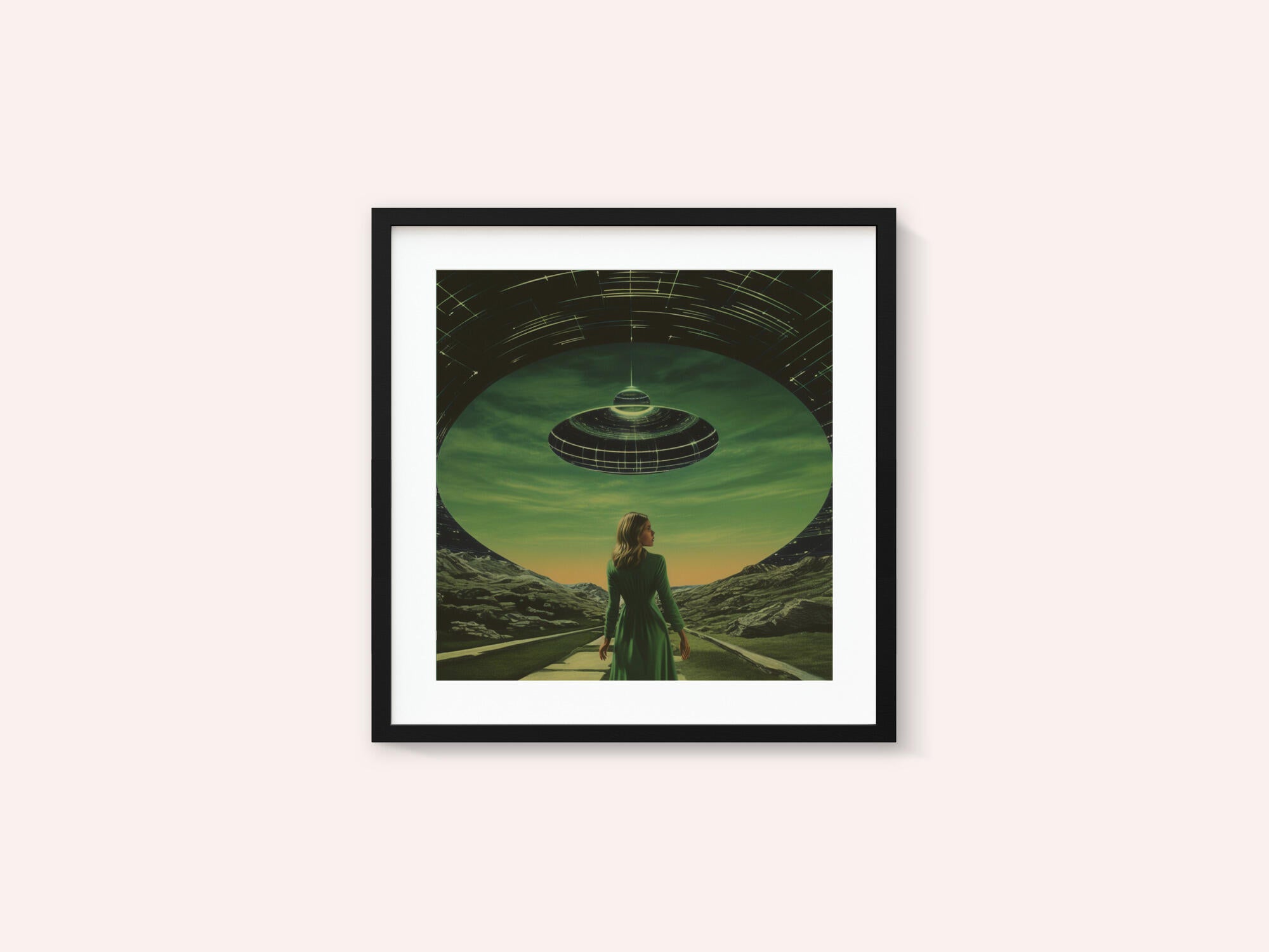 A Woman Standing Beneath a UFO