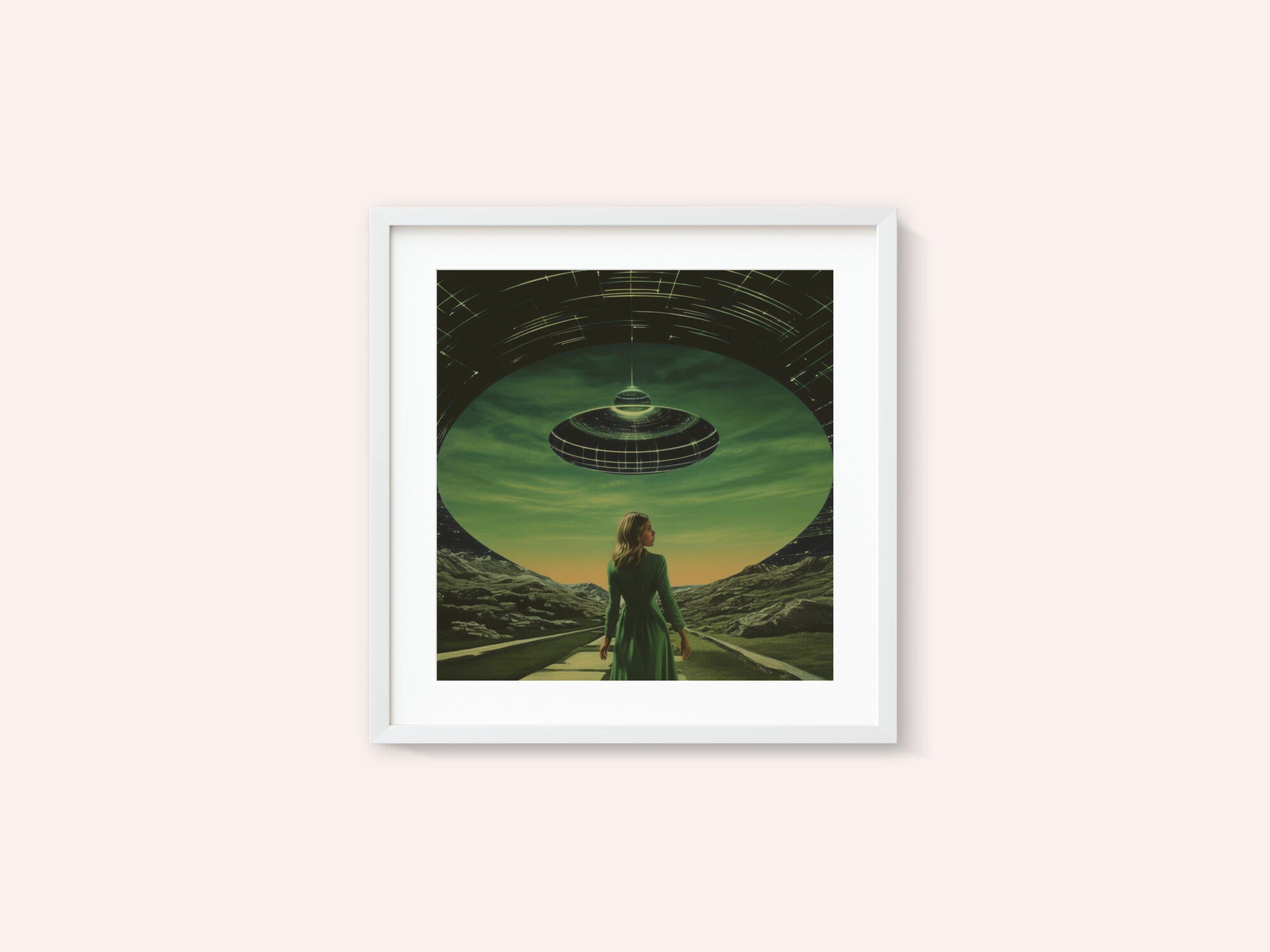 A Woman Standing Beneath a UFO