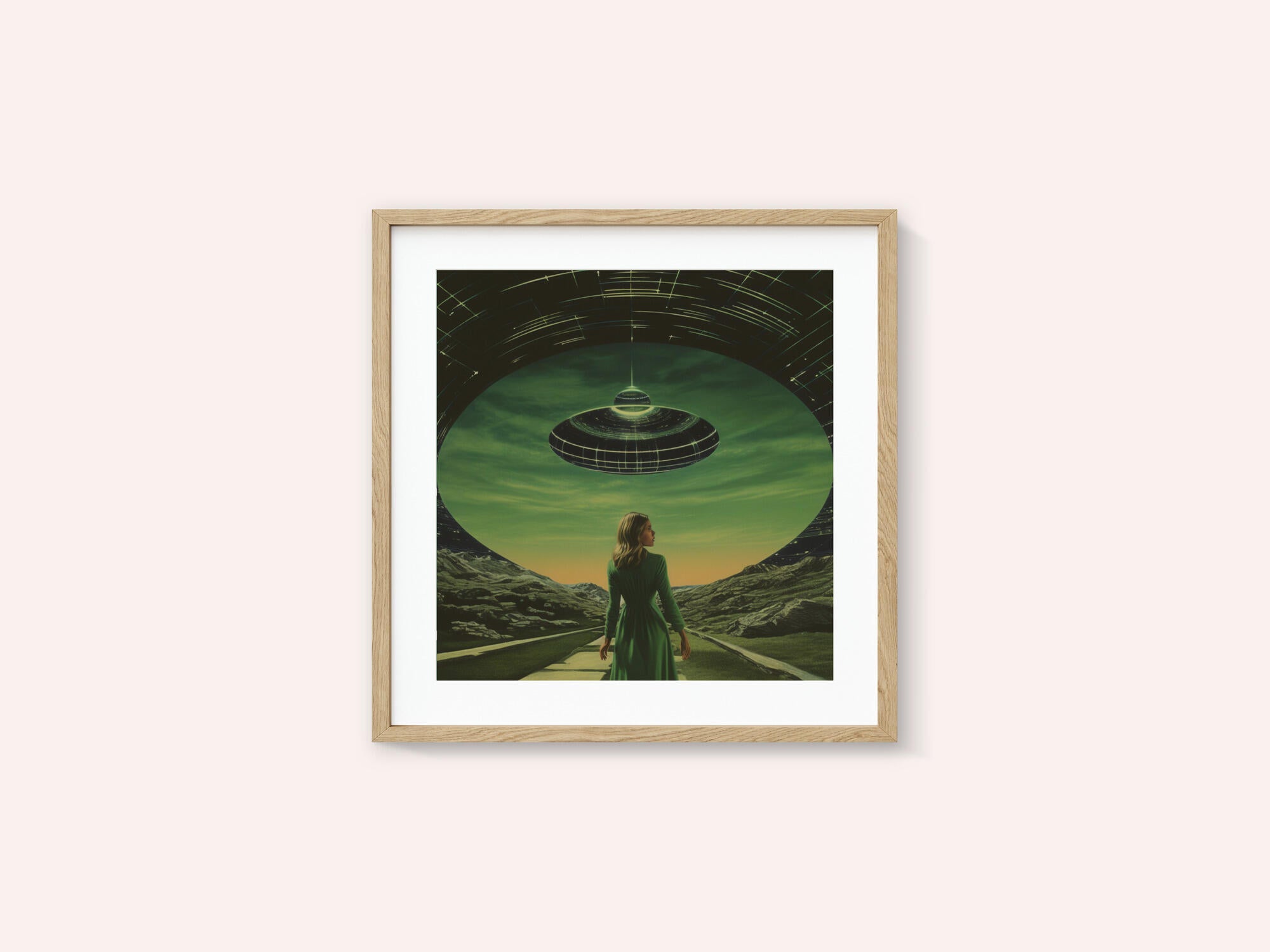A Woman Standing Beneath a UFO