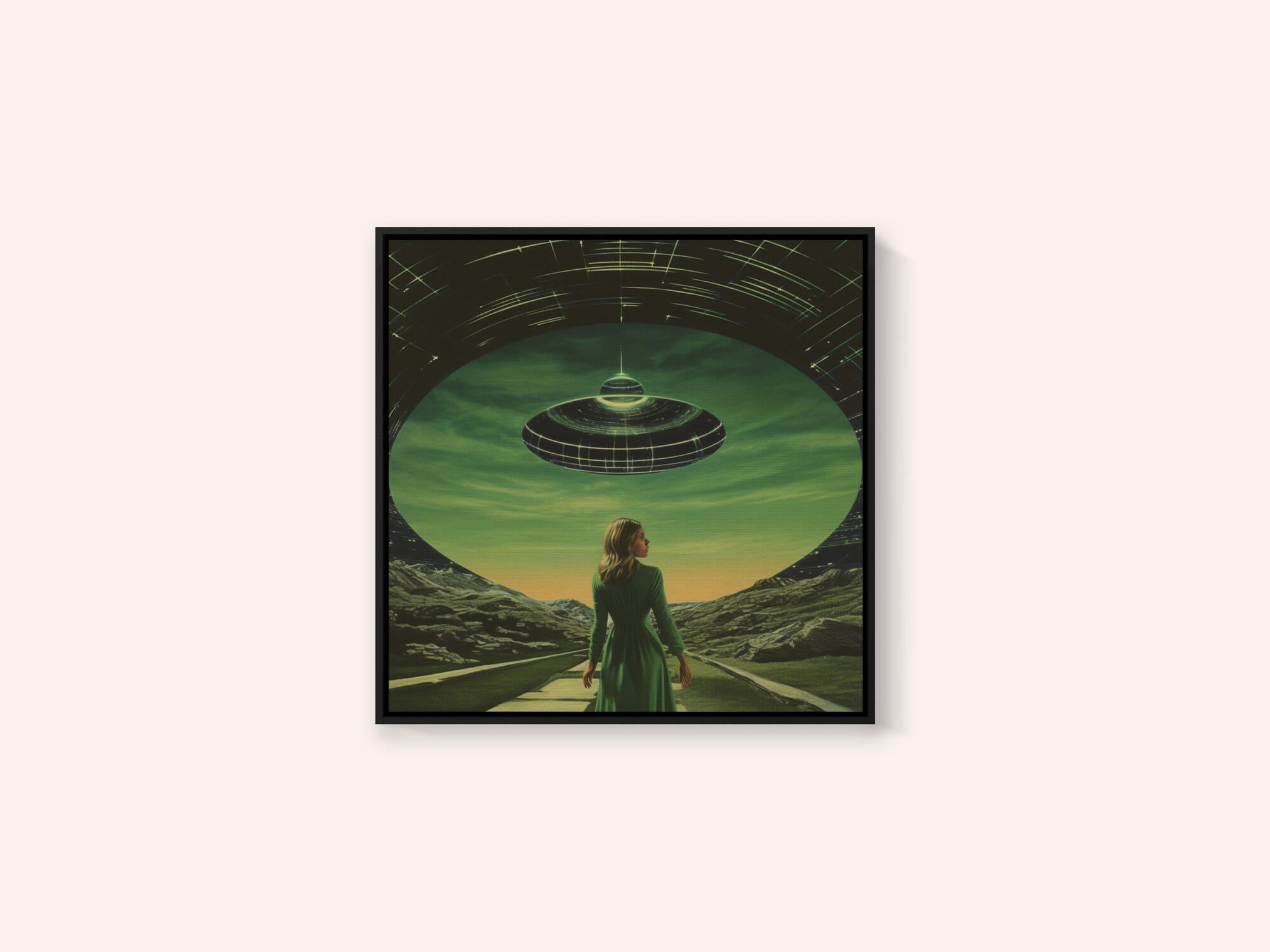A Woman Standing Beneath a UFO