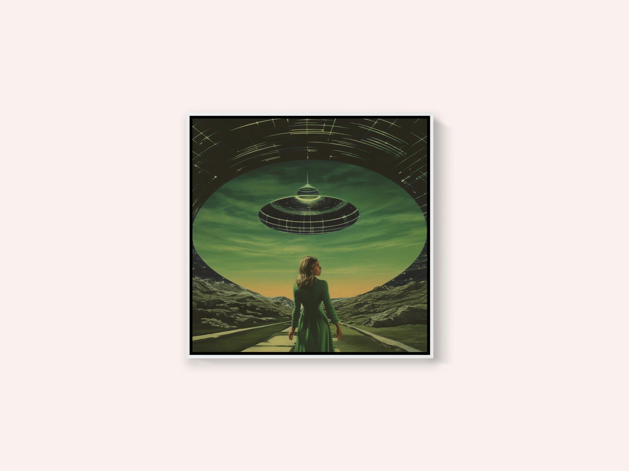 A Woman Standing Beneath a UFO