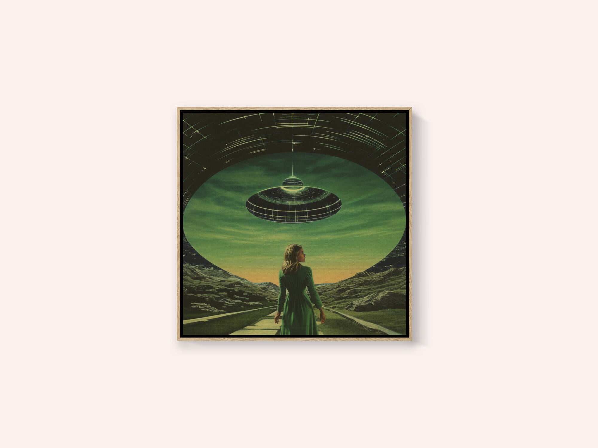 A Woman Standing Beneath a UFO