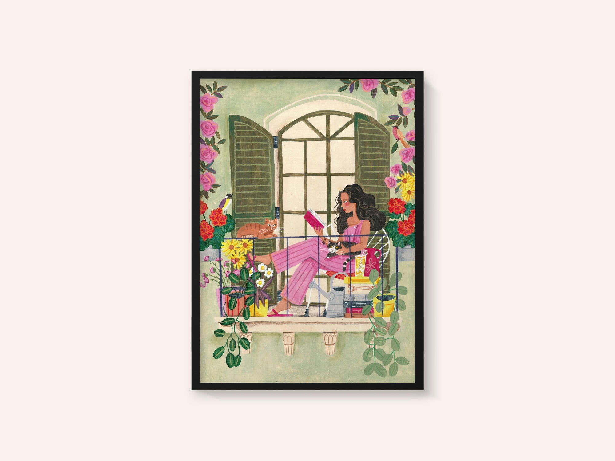 Woman reads on balcony