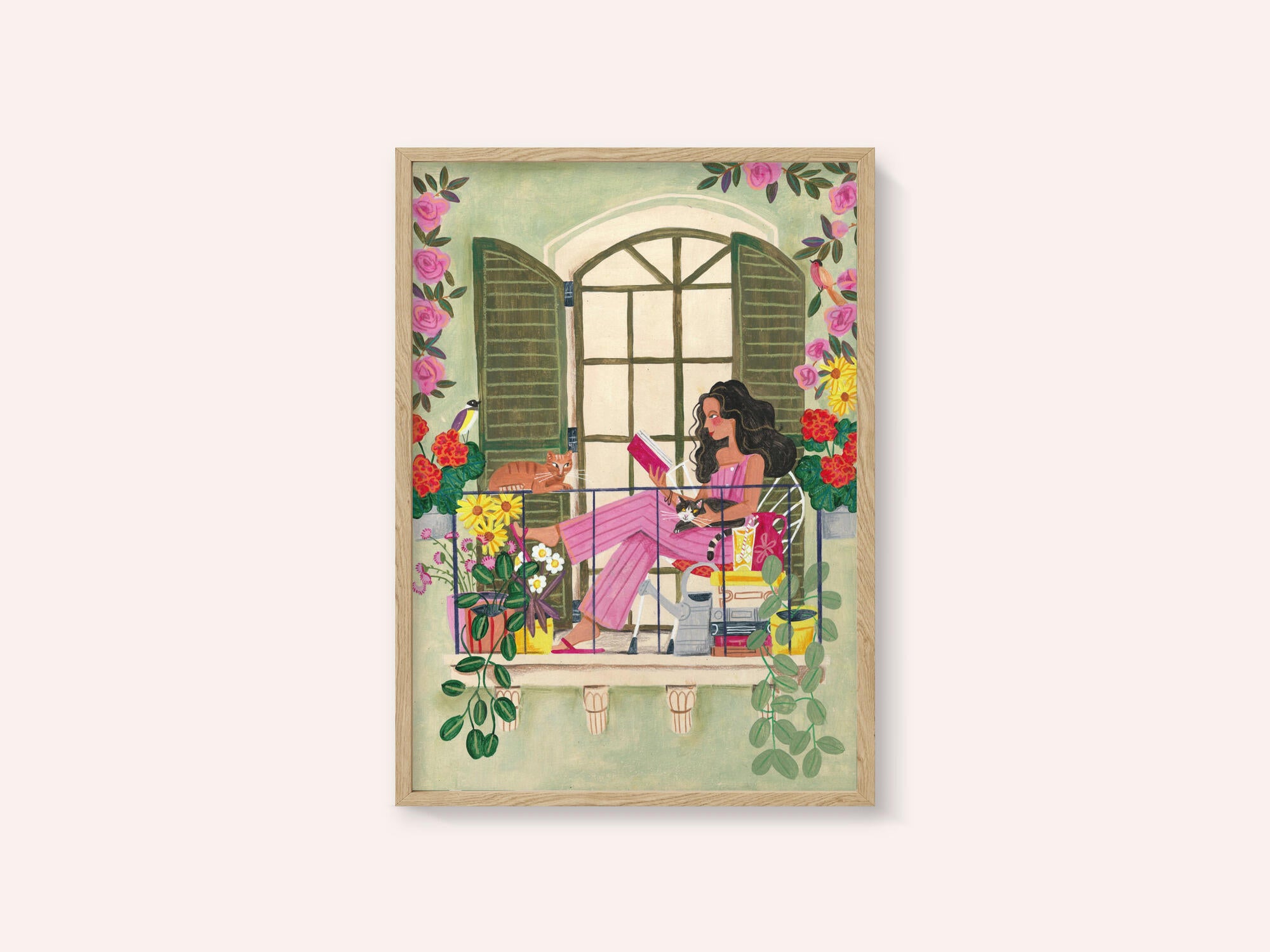 Woman reads on balcony