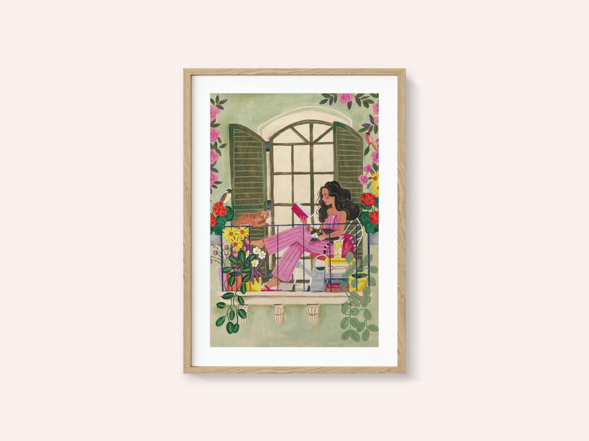 Woman reads on balcony