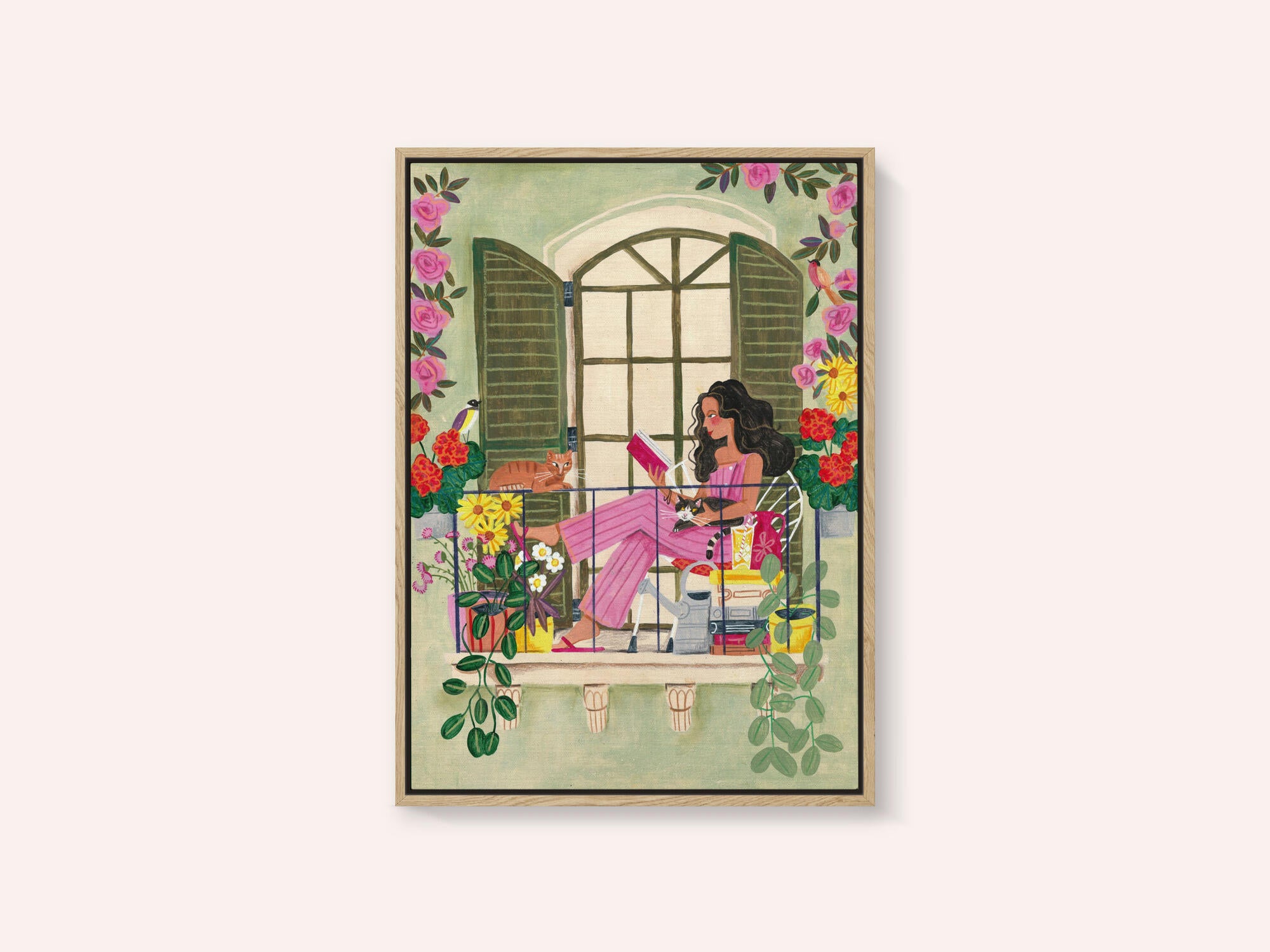 Woman reads on balcony