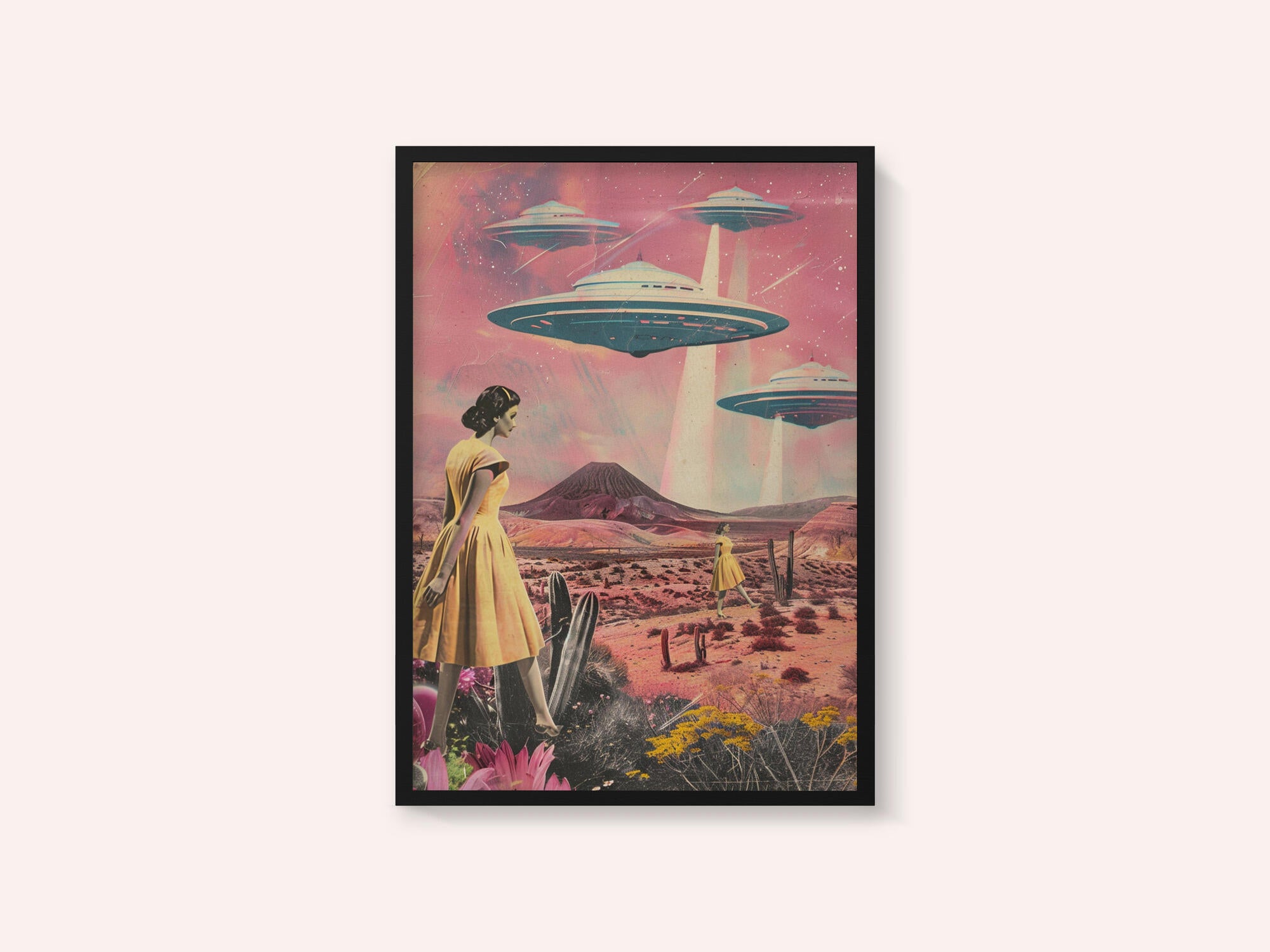 Desert Landscape With UFOs Hovering