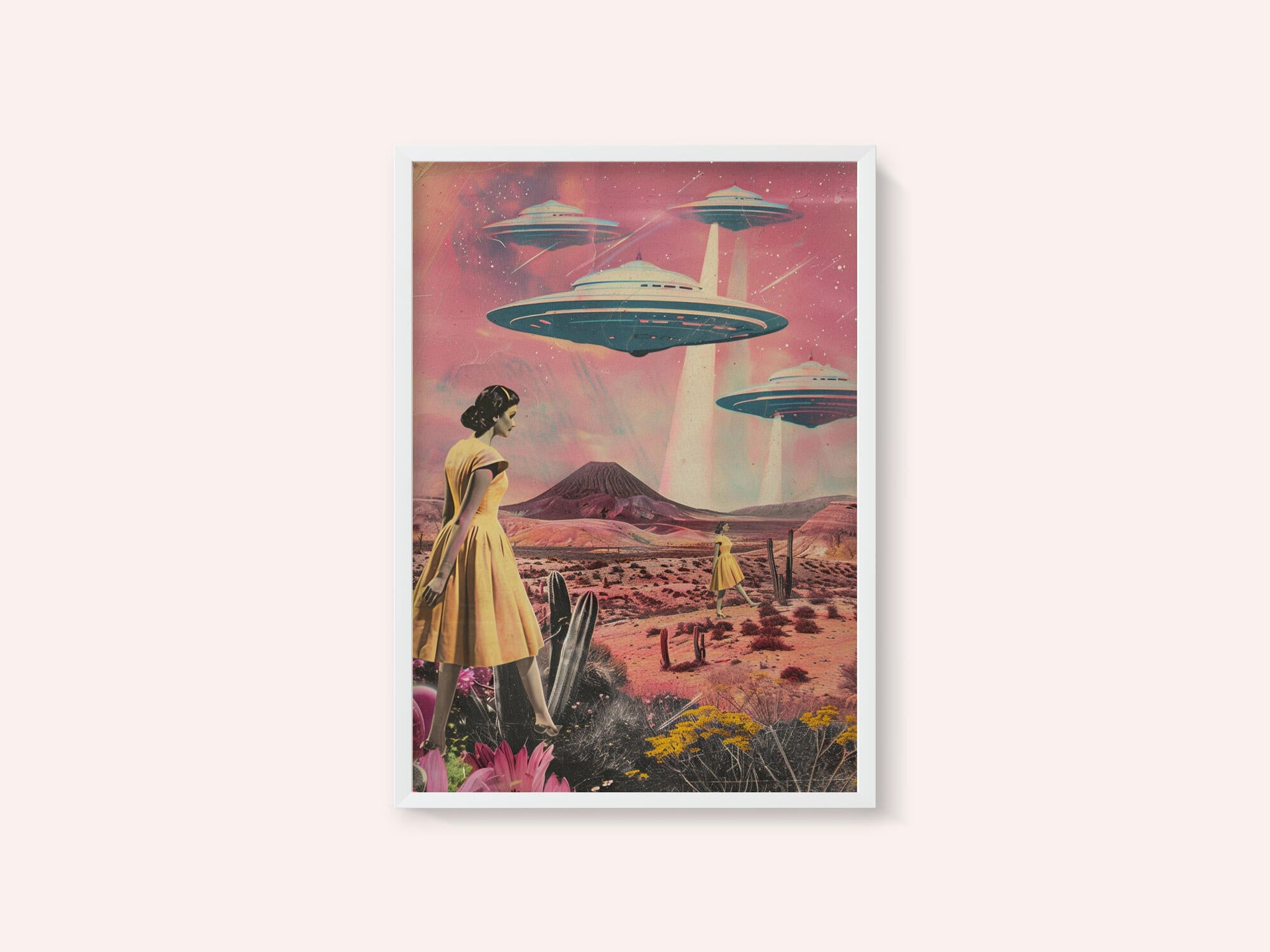 Desert Landscape With UFOs Hovering
