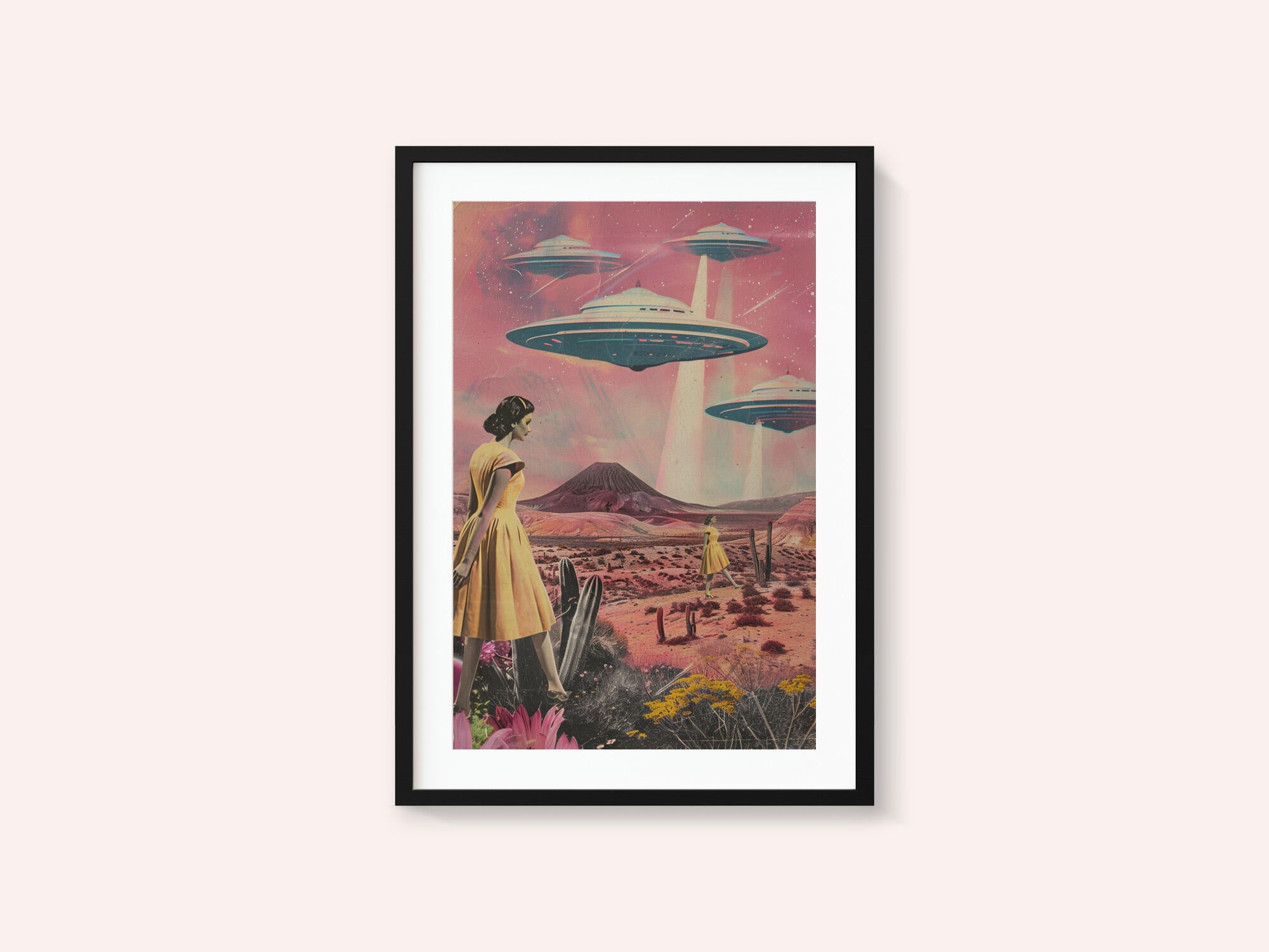 Desert Landscape With UFOs Hovering