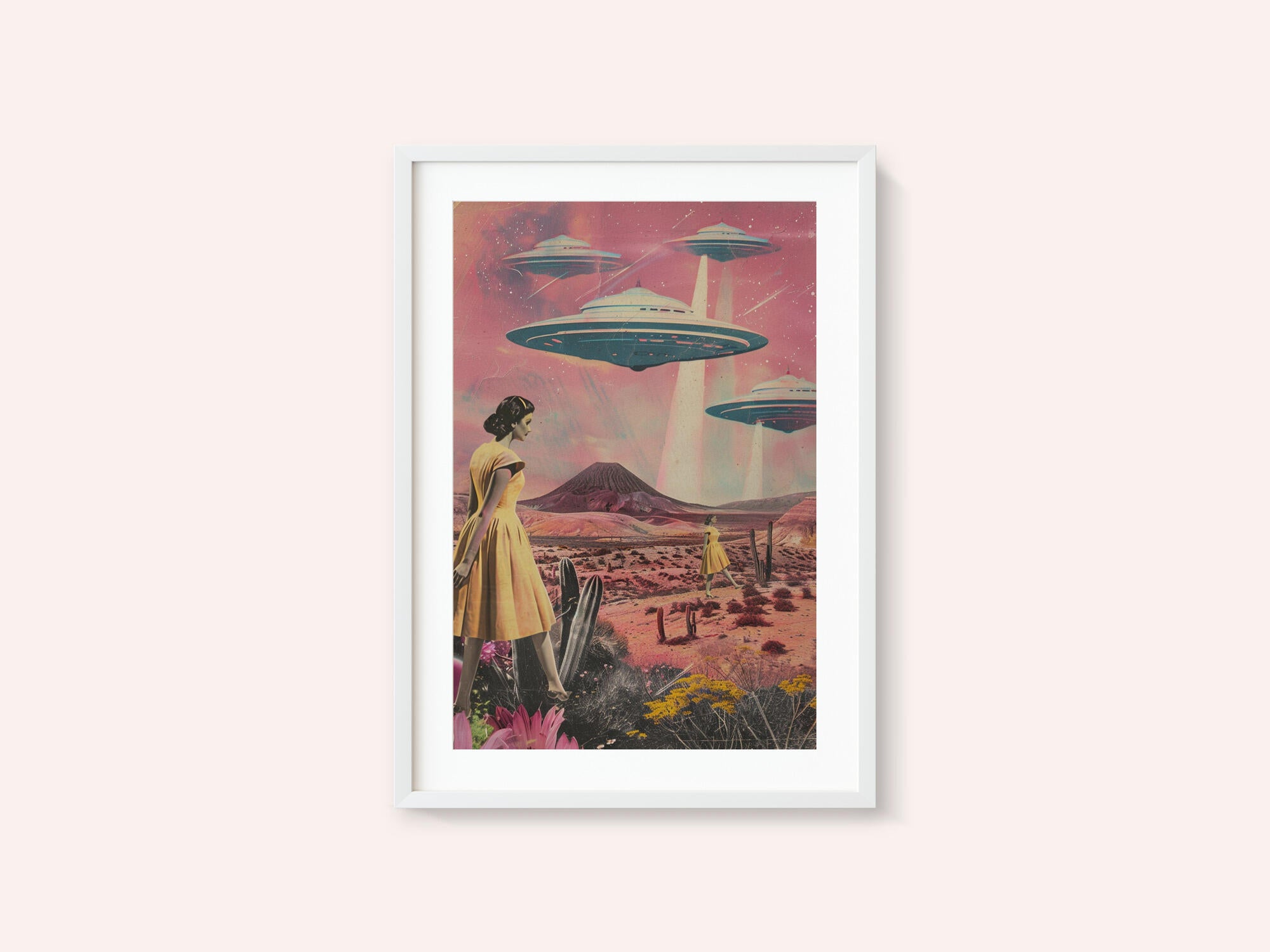 Desert Landscape With UFOs Hovering