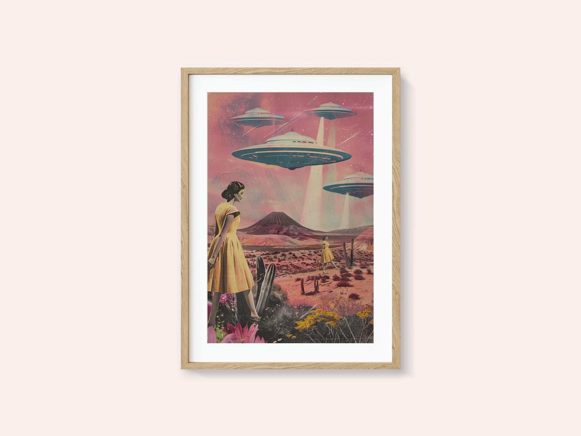 Desert Landscape With UFOs Hovering