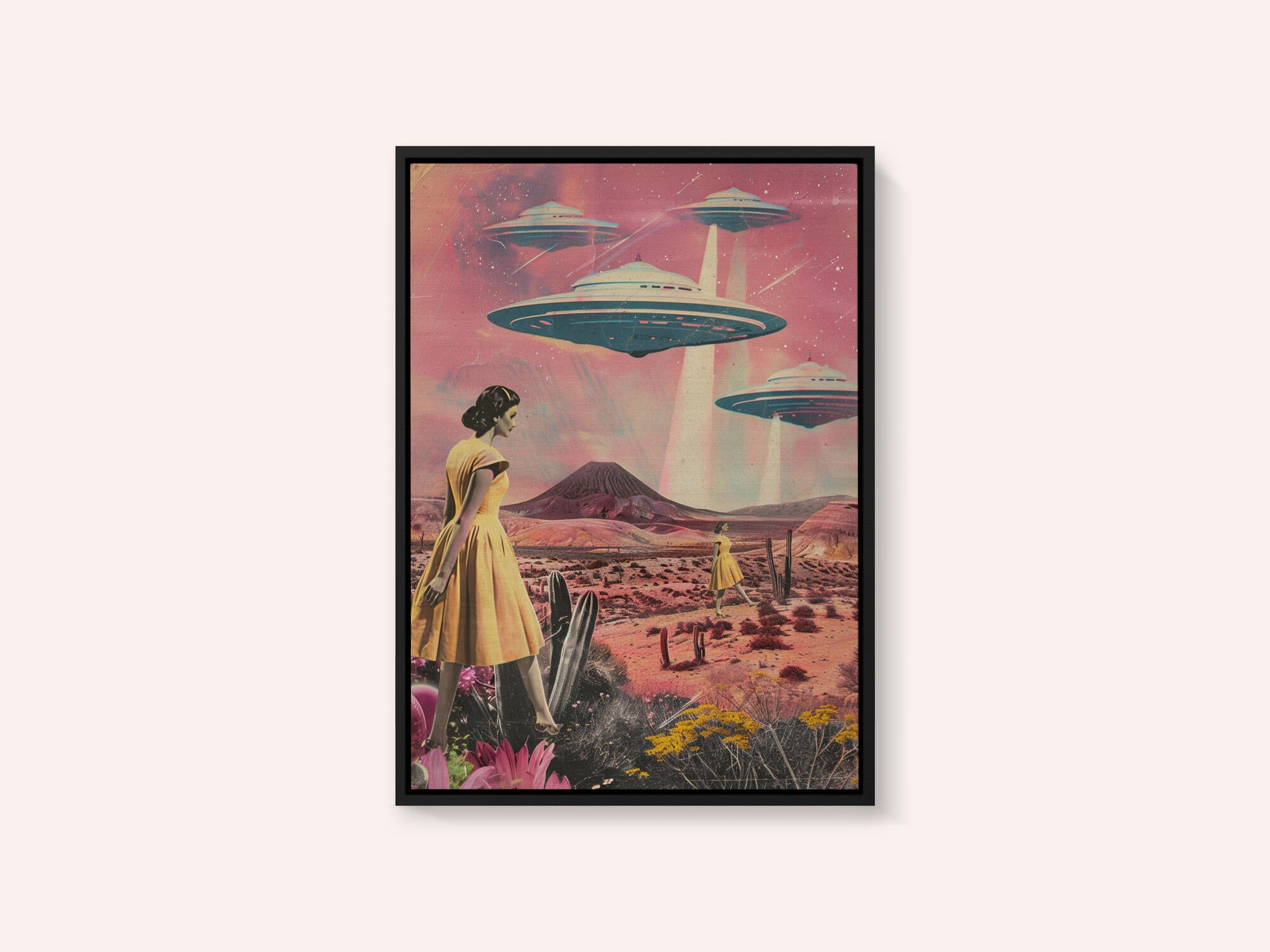 Desert Landscape With UFOs Hovering