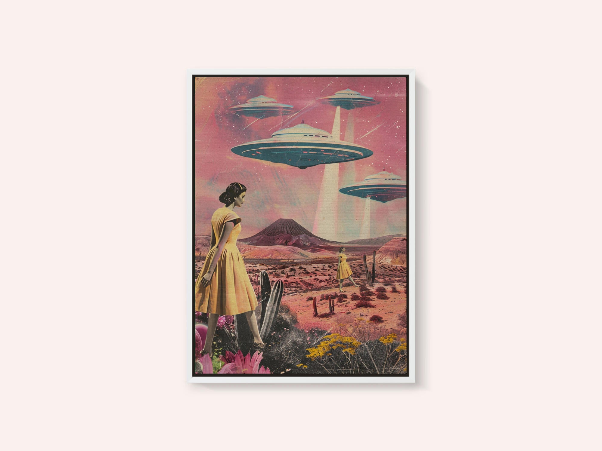 Desert Landscape With UFOs Hovering
