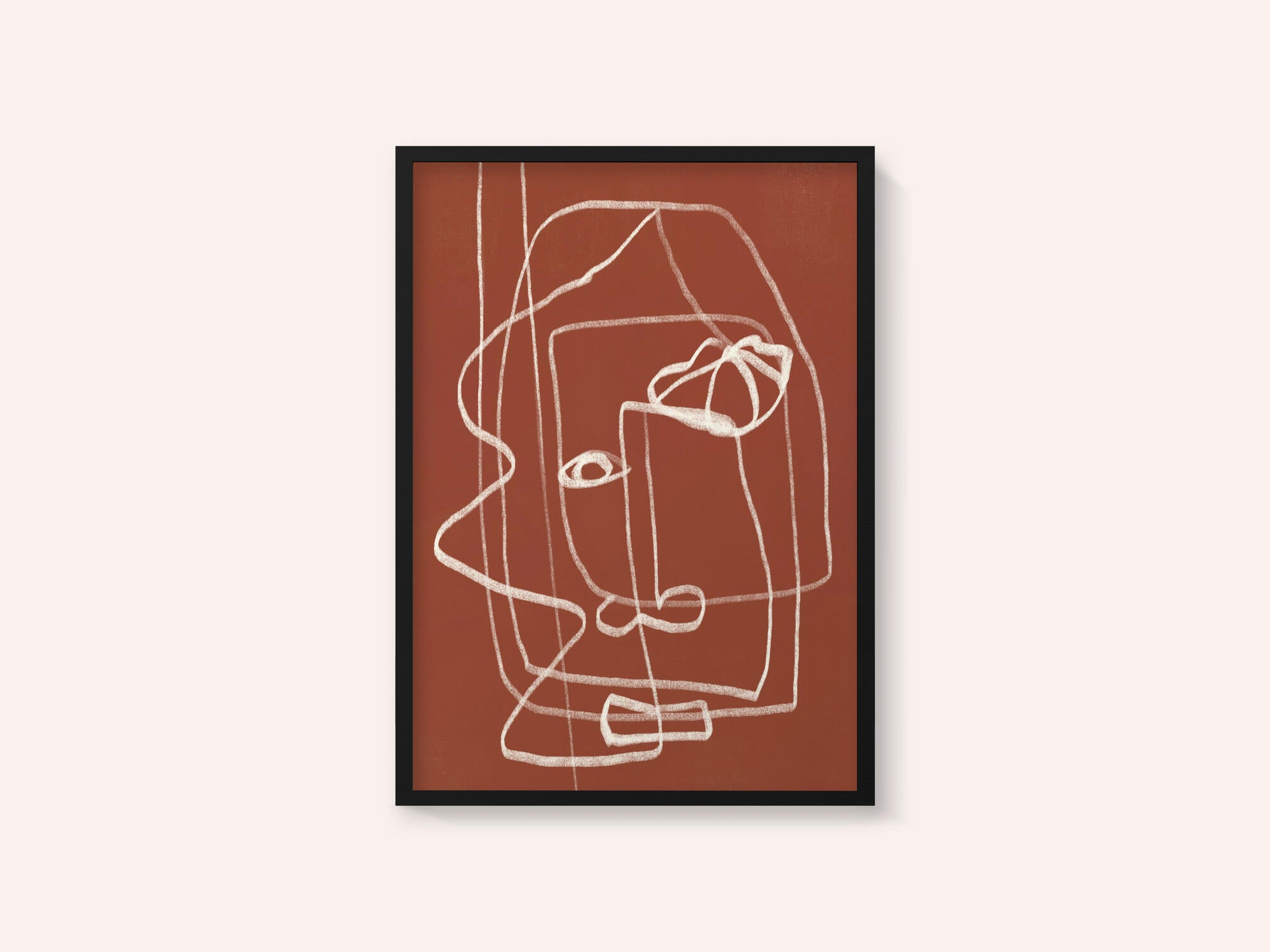 Line Art Abstract Portrait Terracotta 03