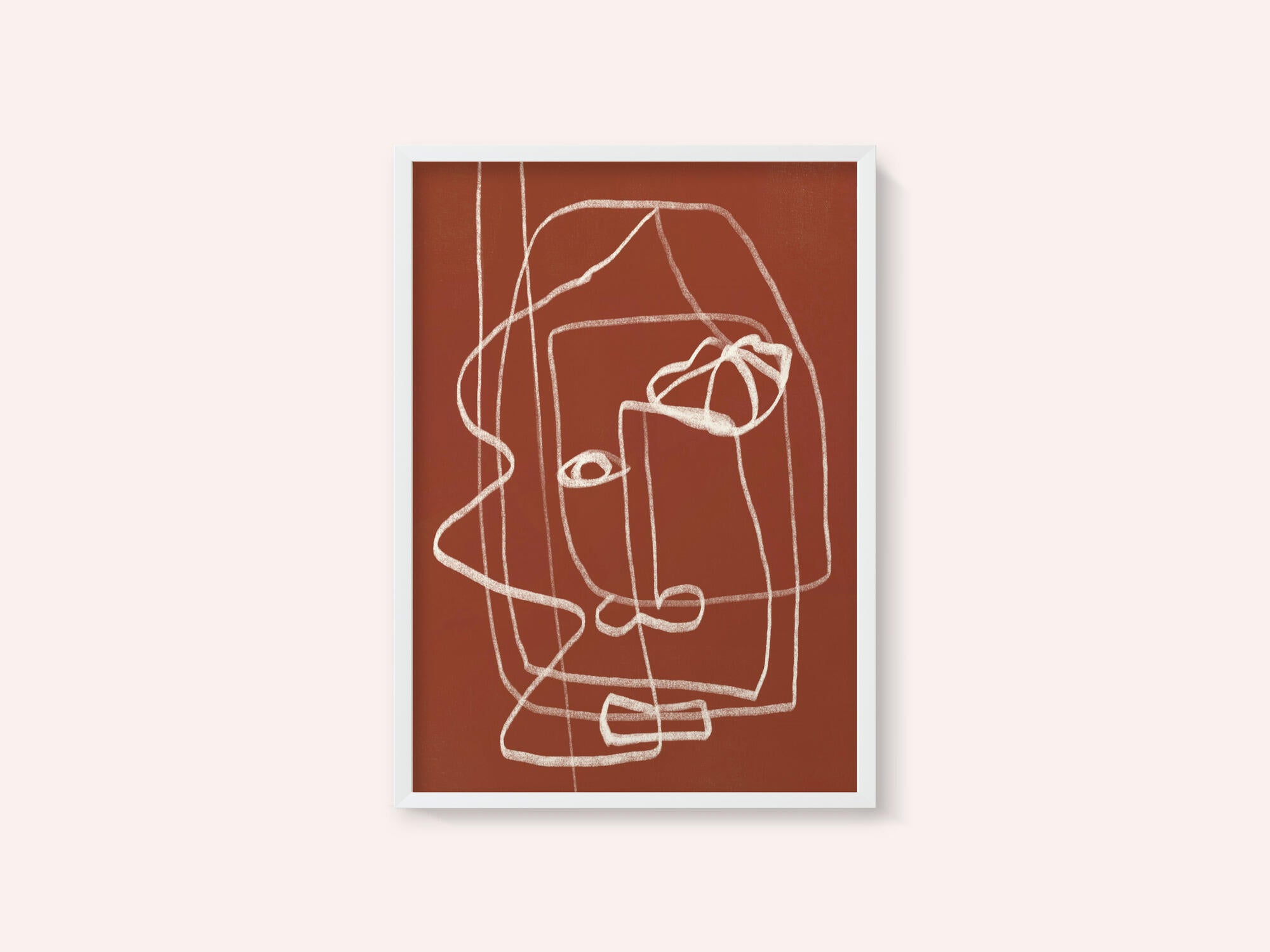 Line Art Abstract Portrait Terracotta 03