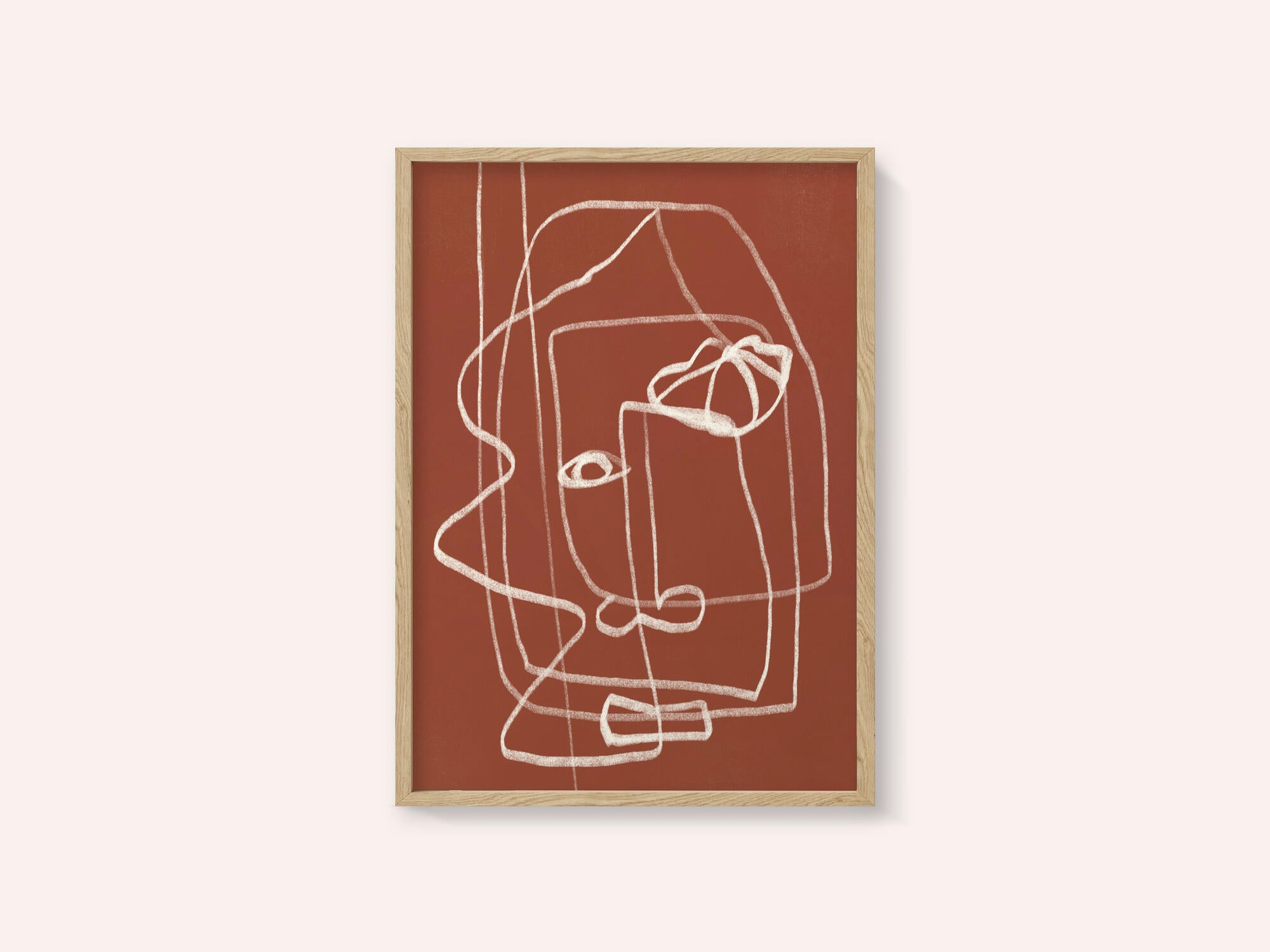 Line Art Abstract Portrait Terracotta 03
