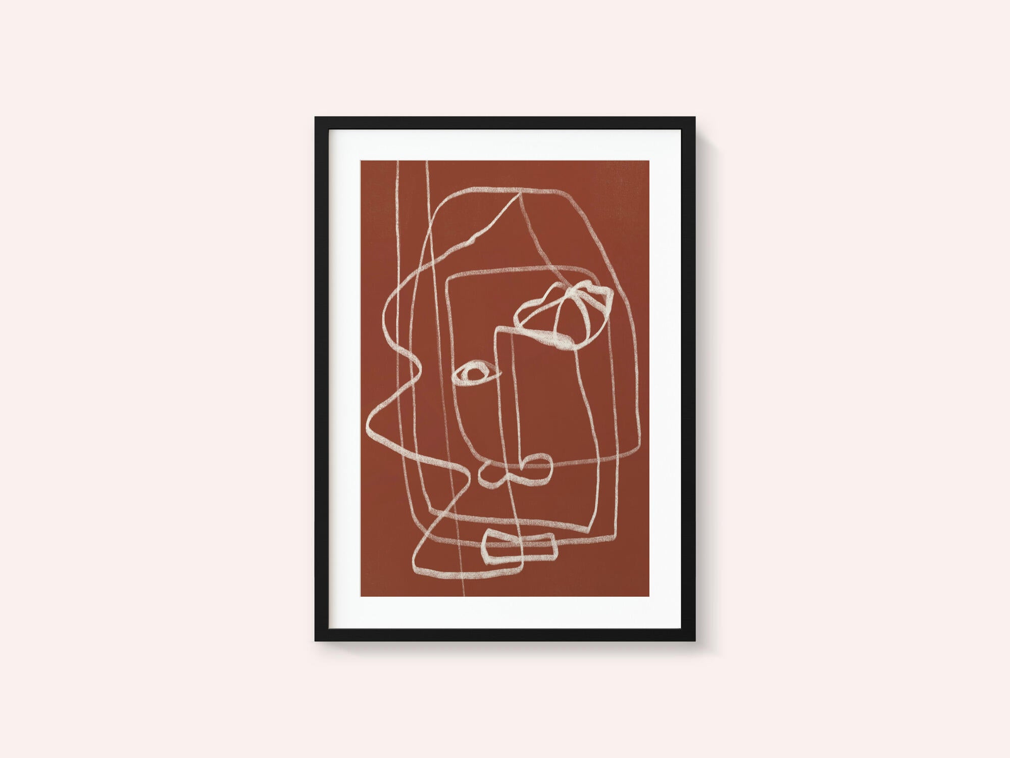 Line Art Abstract Portrait Terracotta 03