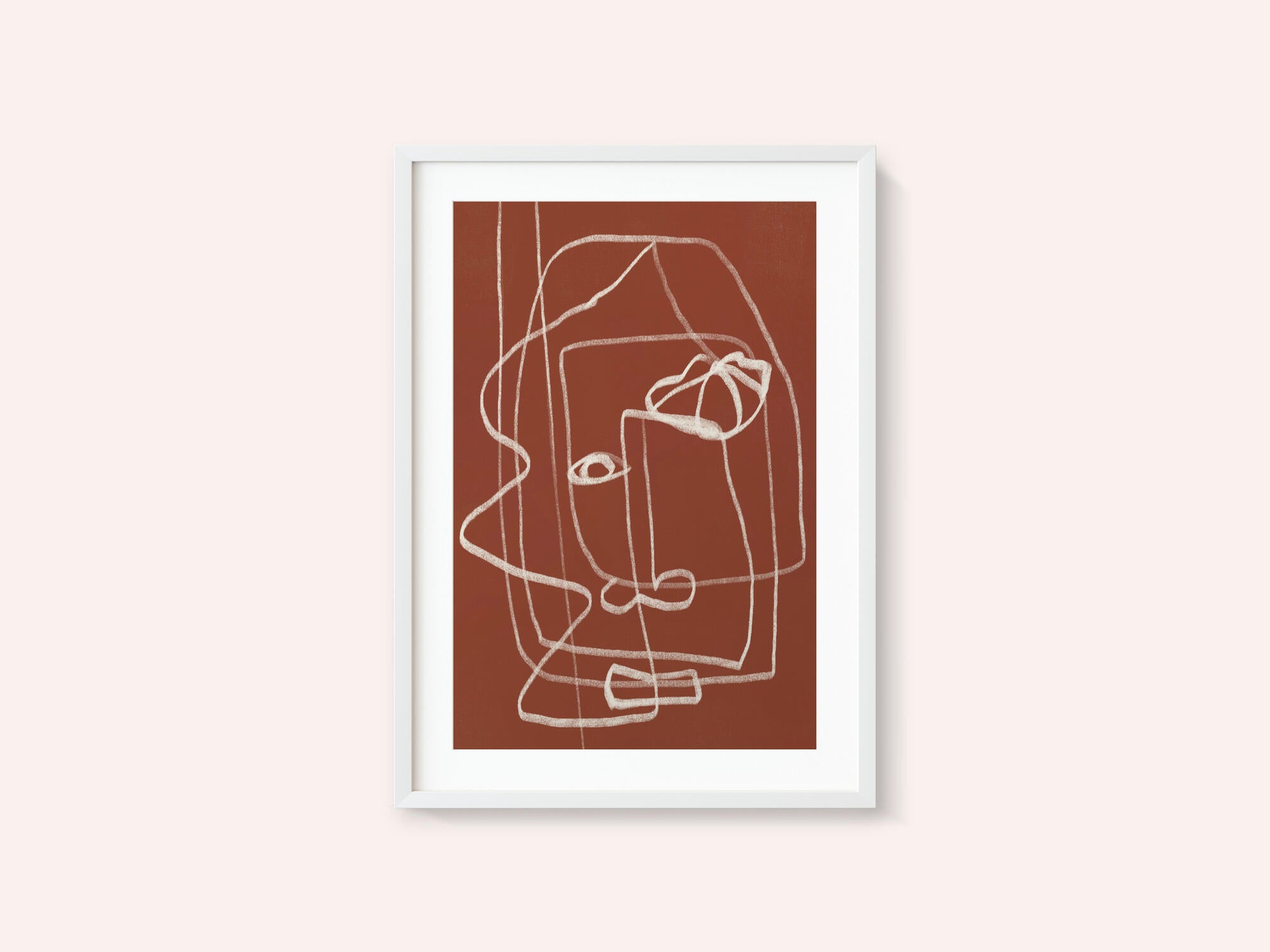 Line Art Abstract Portrait Terracotta 03