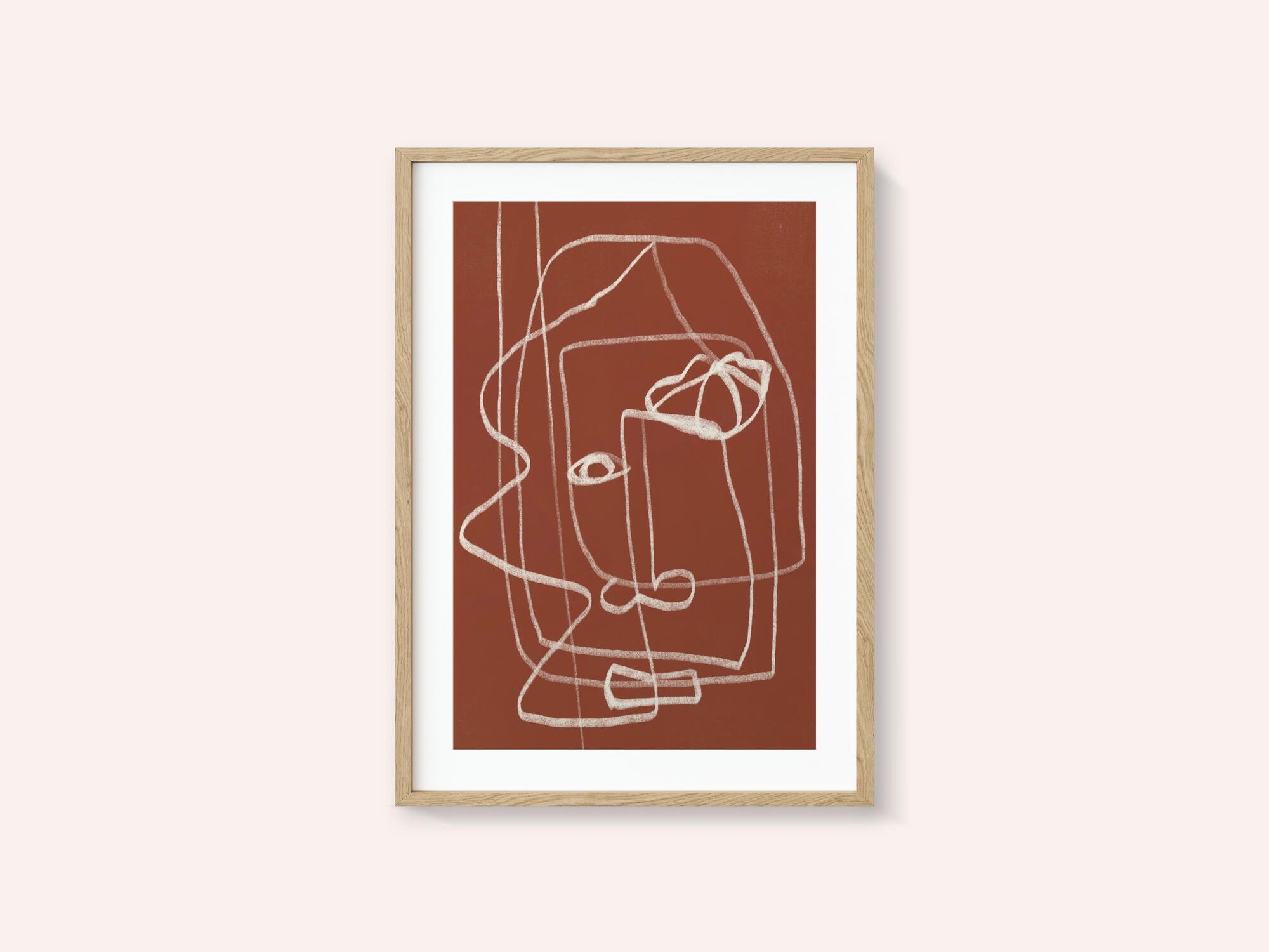Line Art Abstract Portrait Terracotta 03