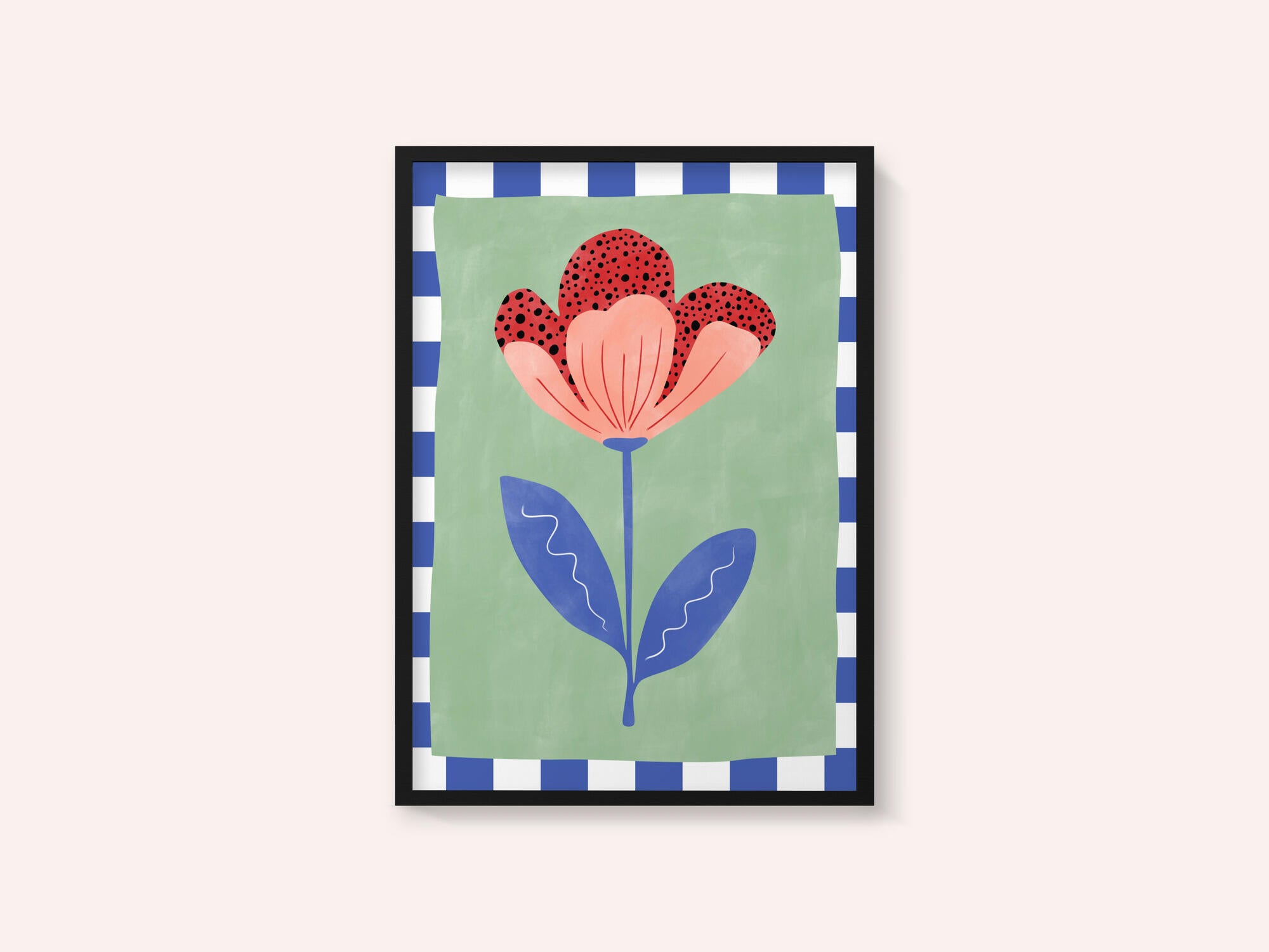Stylized Flower With Red Petals And Black Dots