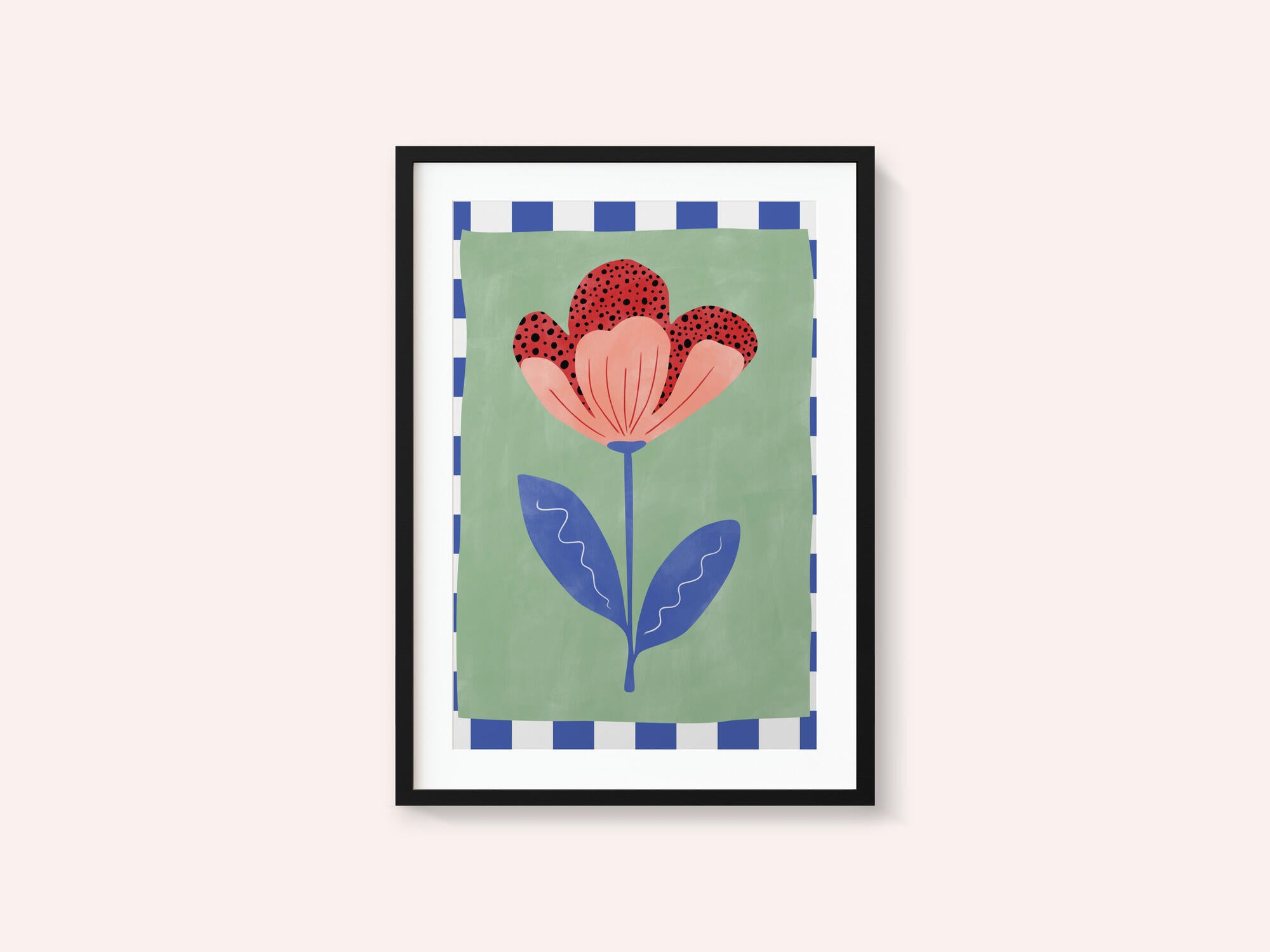Stylized Flower With Red Petals And Black Dots