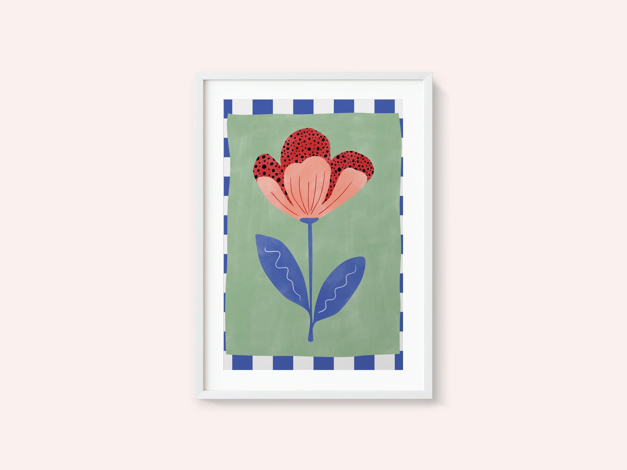 Stylized Flower With Red Petals And Black Dots