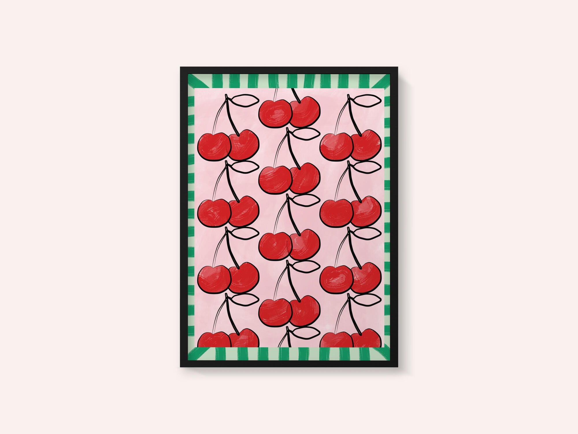 Red Cherries on a Pink