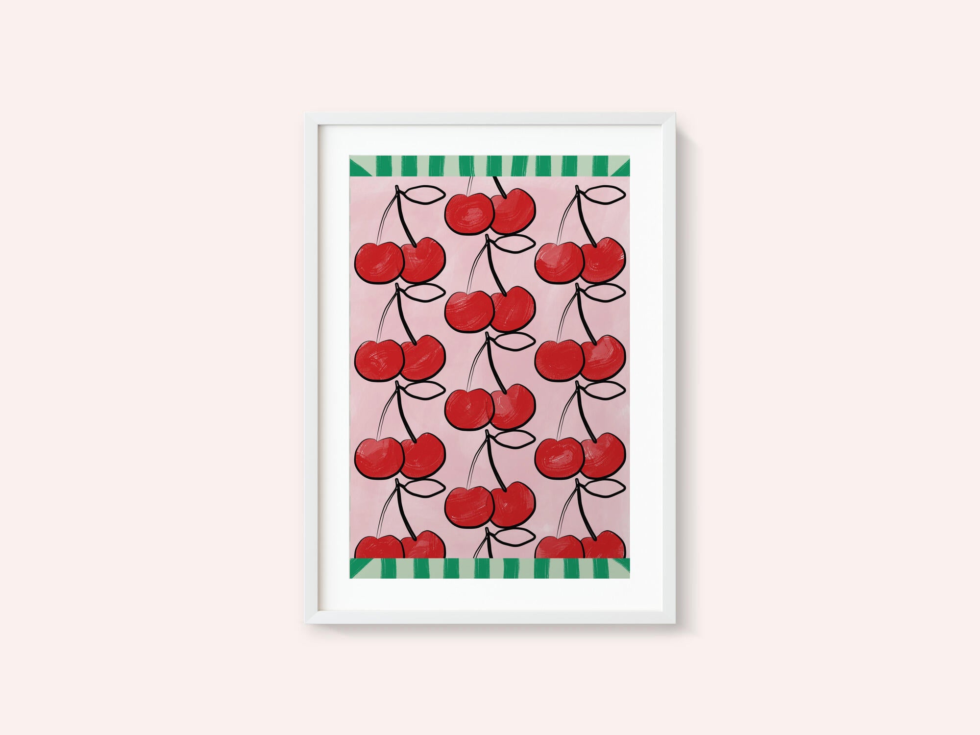 Red Cherries on a Pink