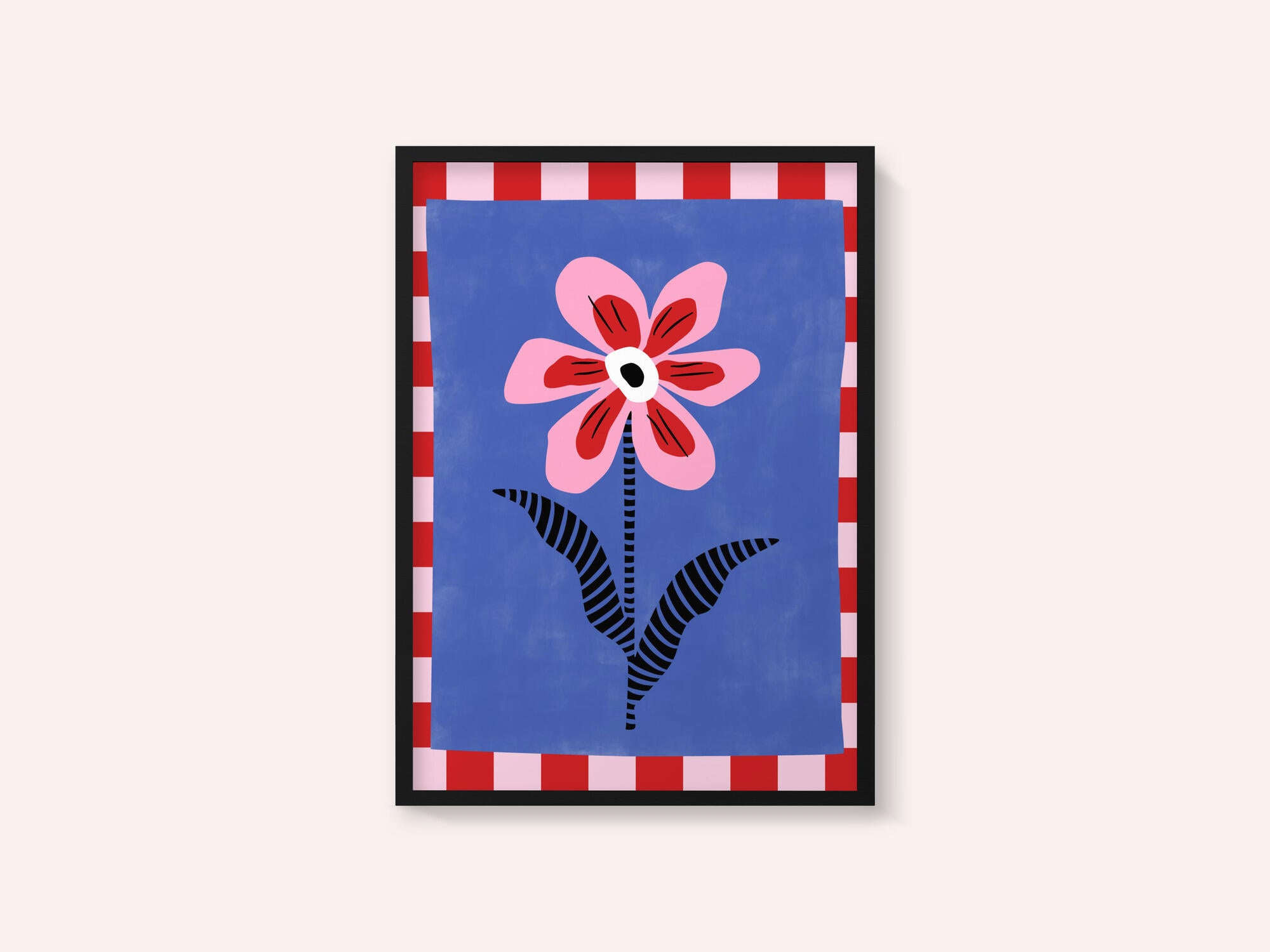 Flower with Pink Petals and Striped Leaves