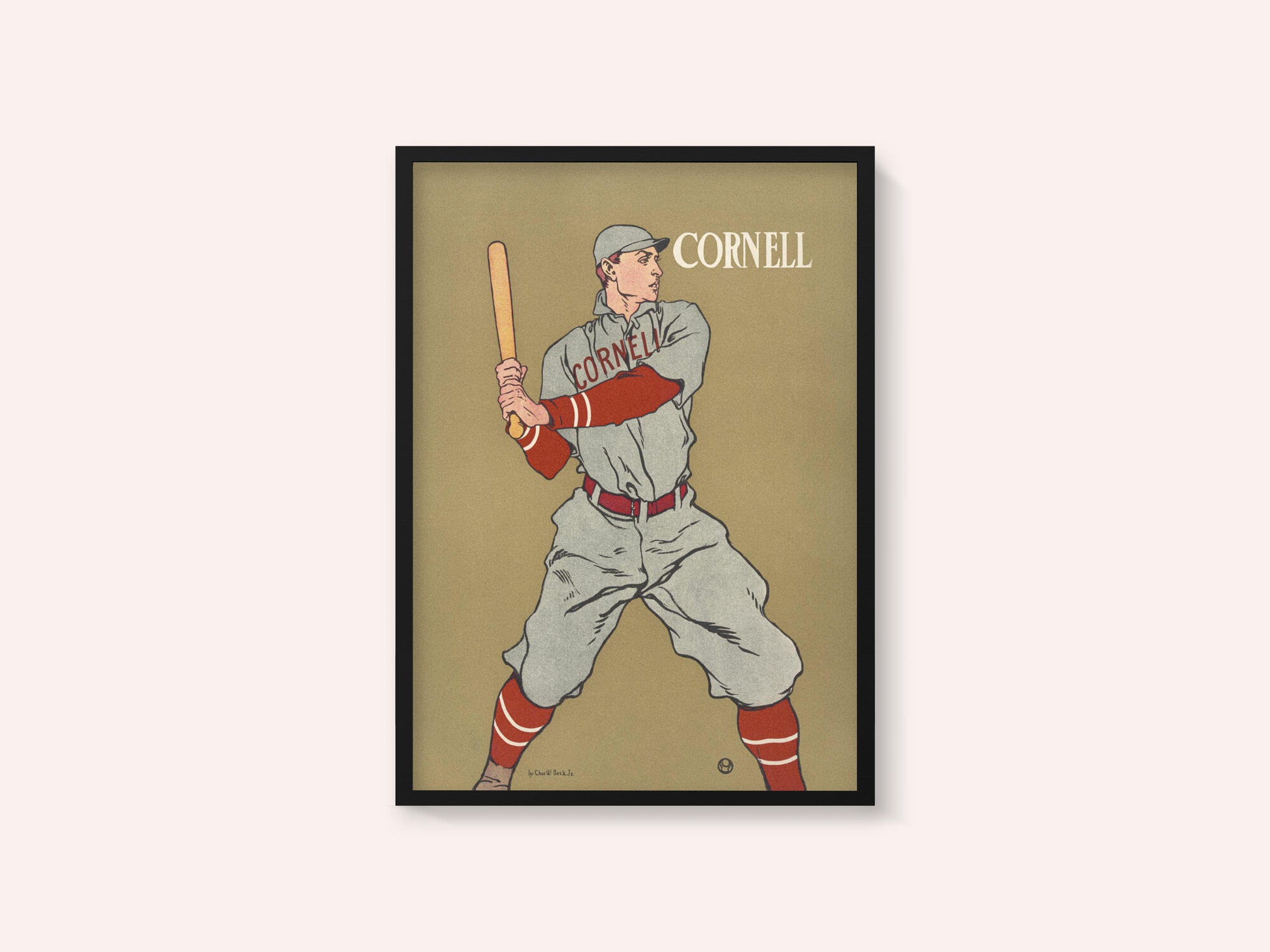 Vintage Drawing of a Baseball Player Holding a Bat