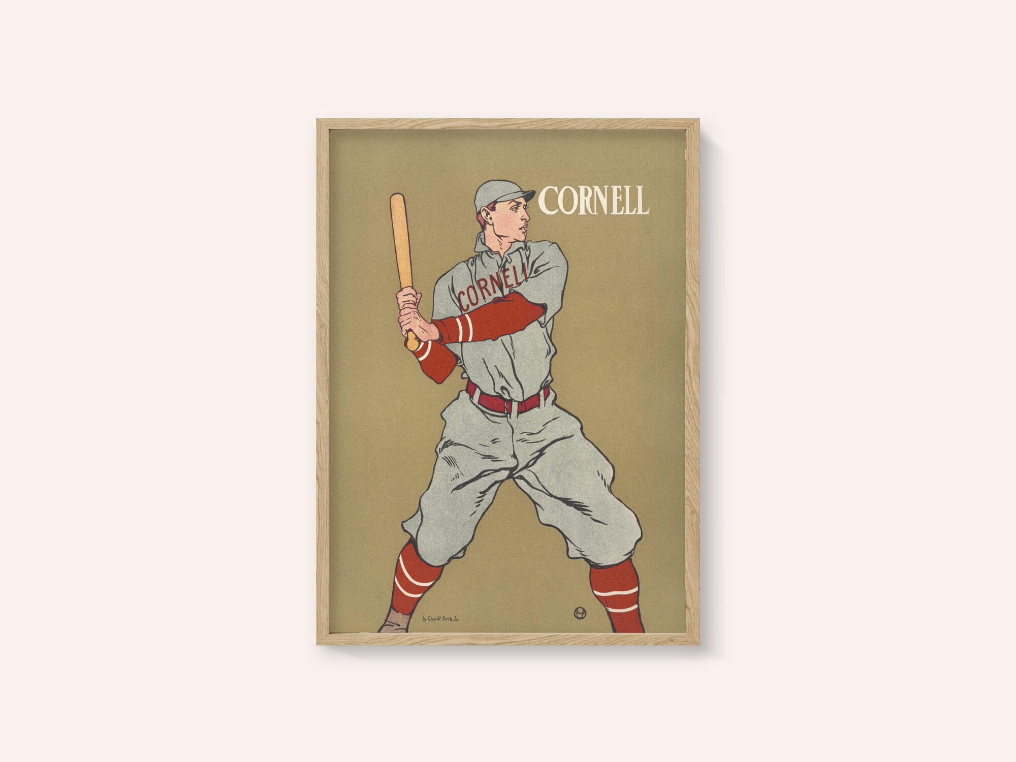 Vintage Drawing of a Baseball Player Holding a Bat