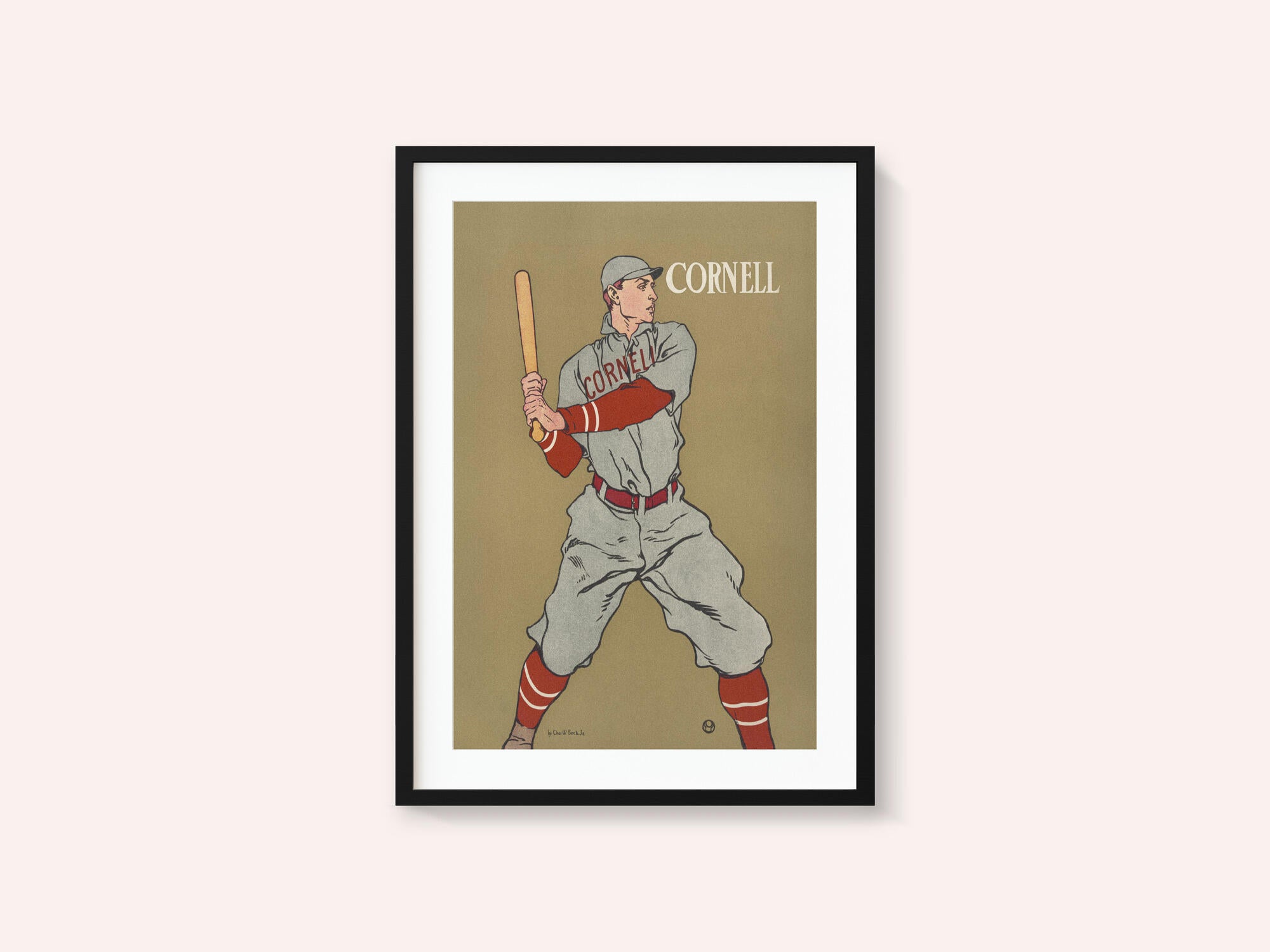 Vintage Drawing of a Baseball Player Holding a Bat