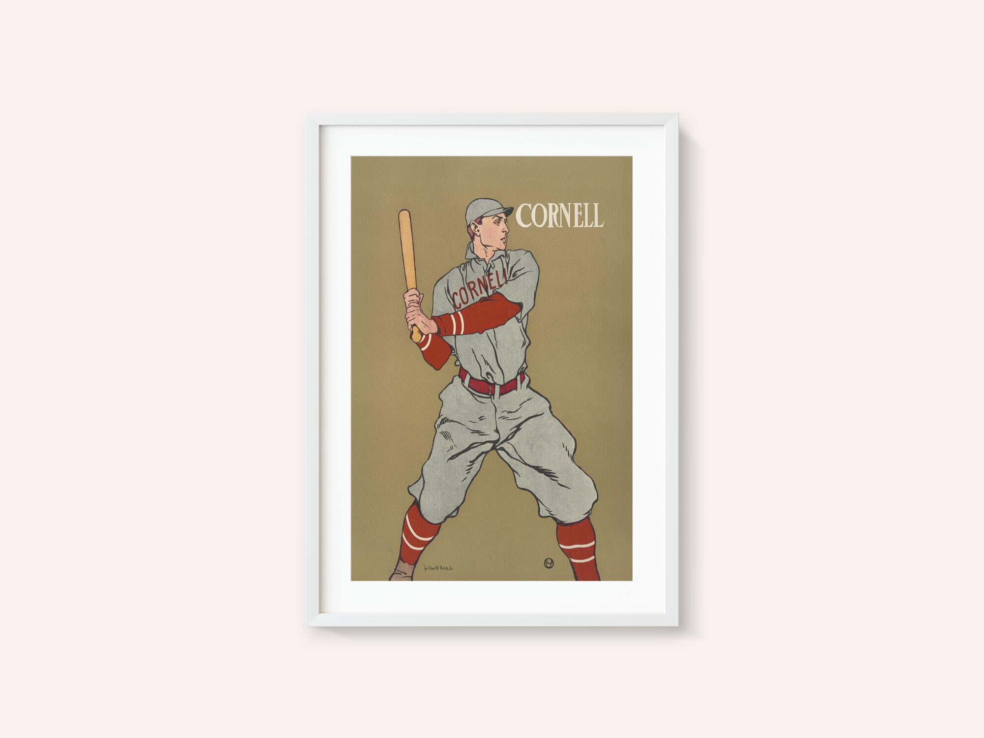 Vintage Drawing of a Baseball Player Holding a Bat