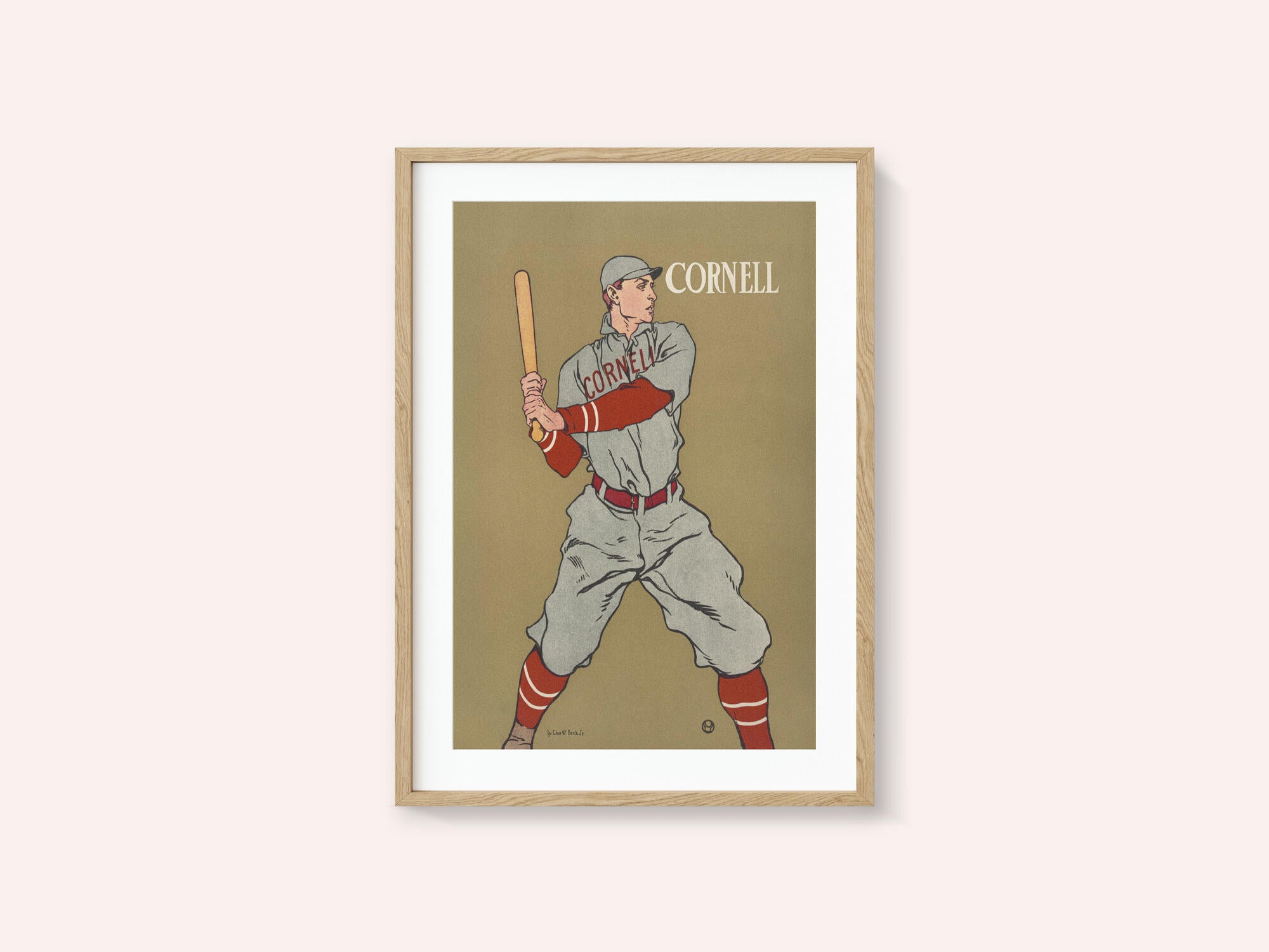 Vintage Drawing of a Baseball Player Holding a Bat