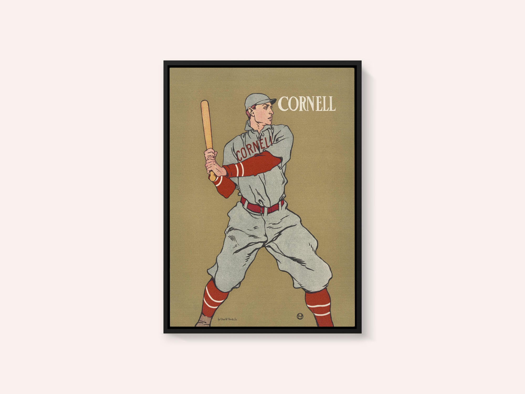 Vintage Drawing of a Baseball Player Holding a Bat