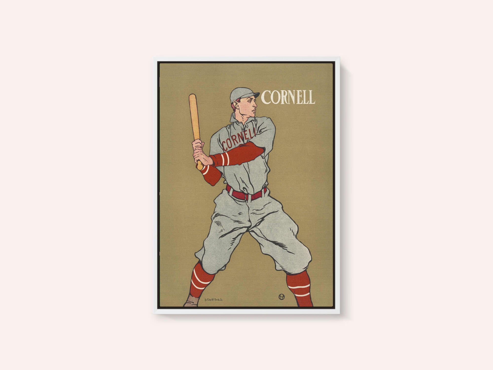 Vintage Drawing of a Baseball Player Holding a Bat