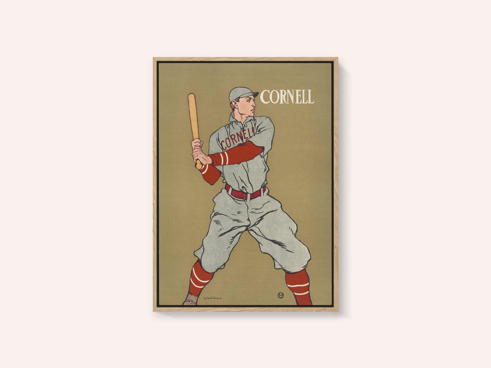 Vintage Drawing of a Baseball Player Holding a Bat