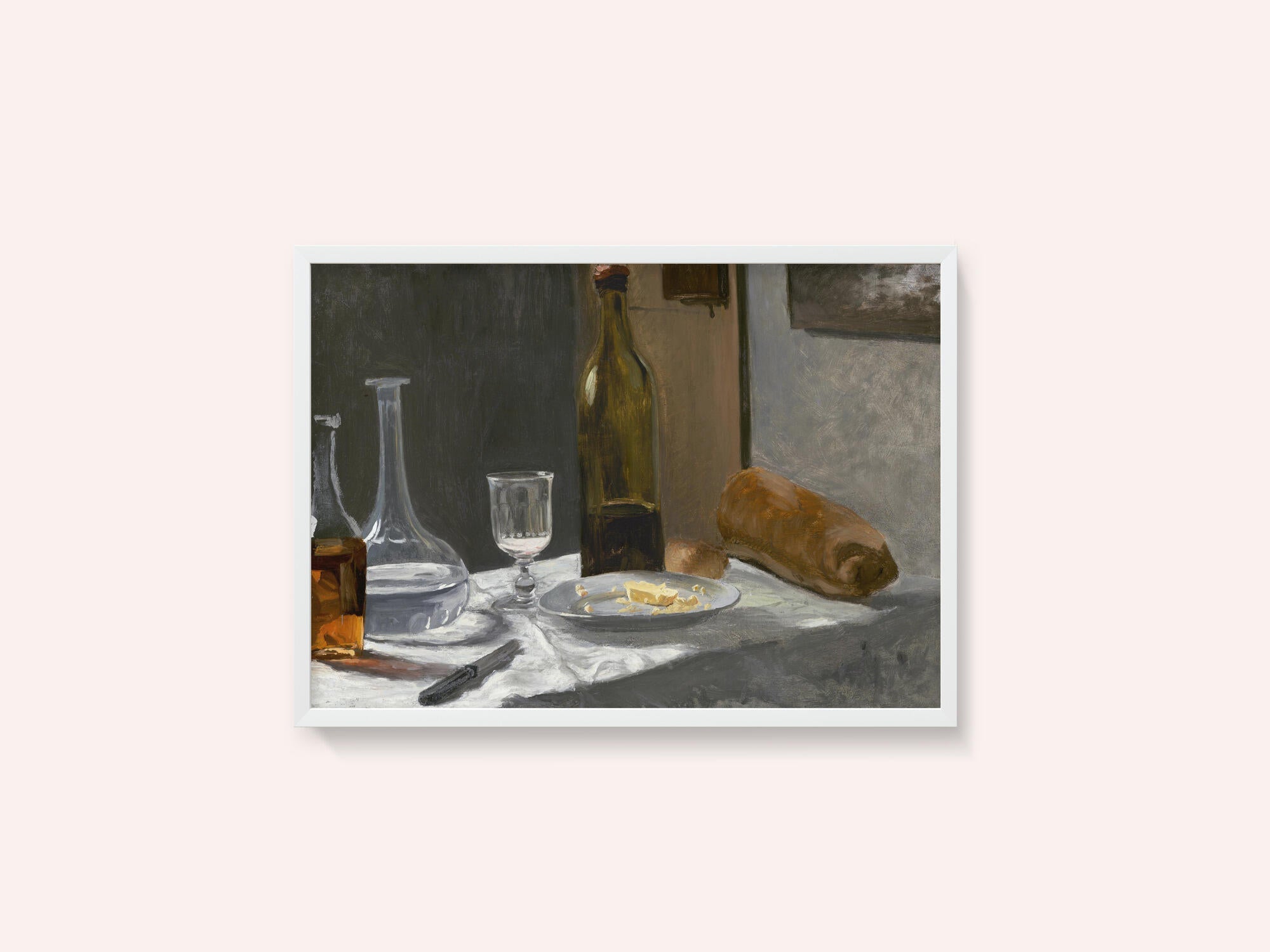 Still Life With Bottle, Carafe, Bread, and Wine (1862–1863) By Claude Monet