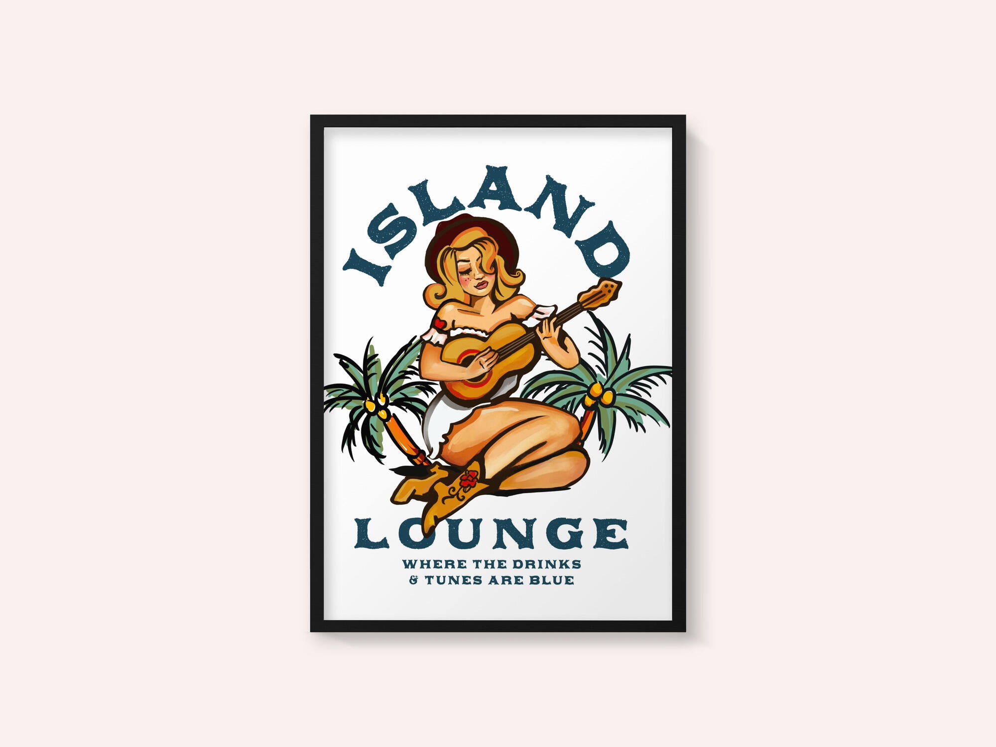 Island Lounge Tropical Pin Up Girl Playing Guitar
