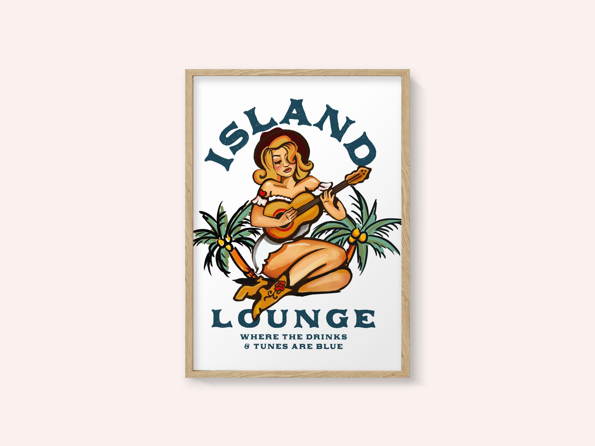 Island Lounge Tropical Pin Up Girl Playing Guitar
