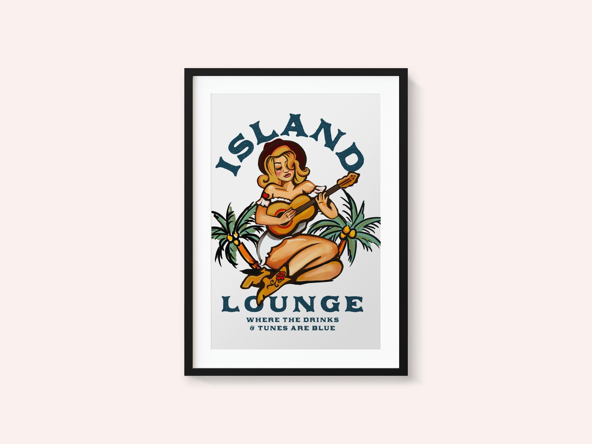 Island Lounge Tropical Pin Up Girl Playing Guitar