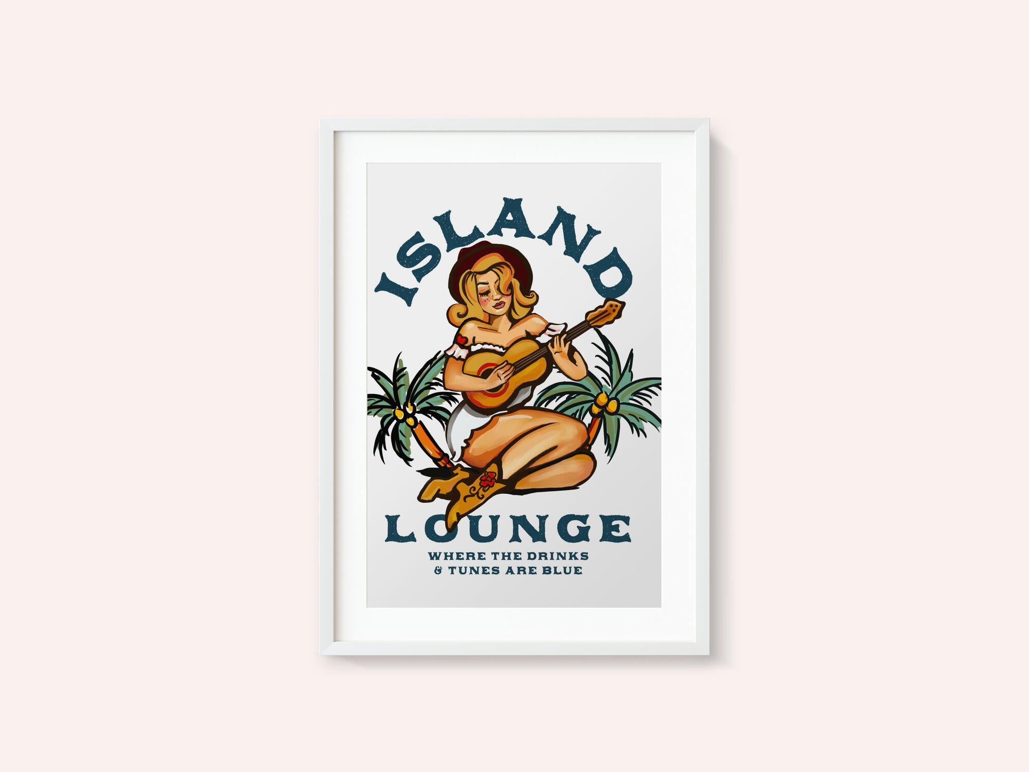 Island Lounge Tropical Pin Up Girl Playing Guitar