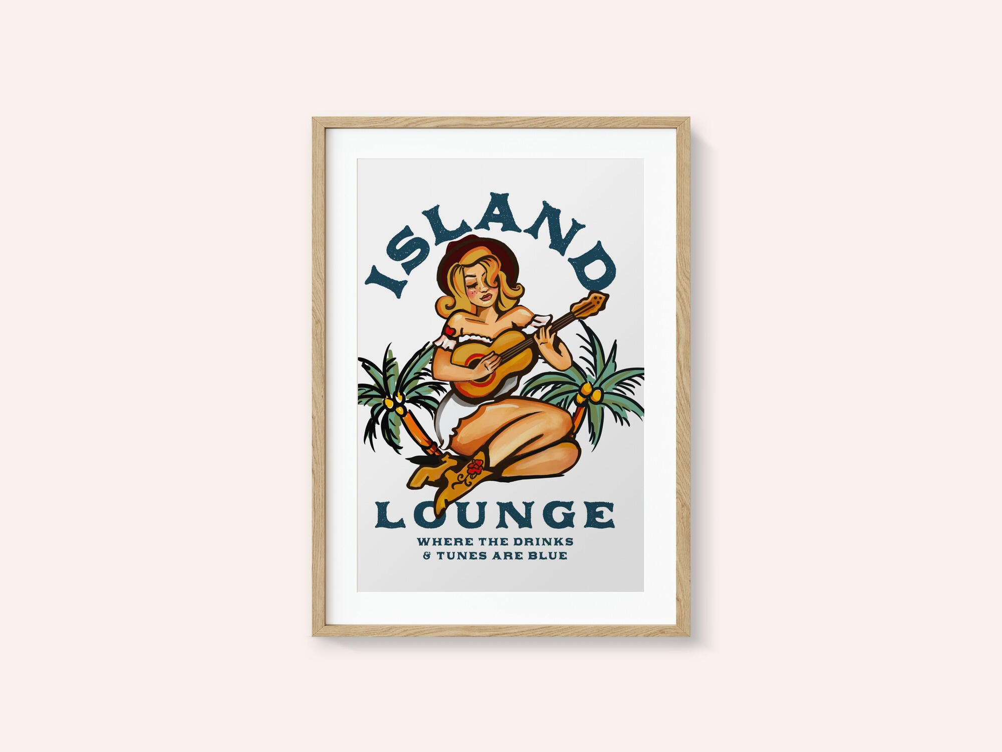 Island Lounge Tropical Pin Up Girl Playing Guitar