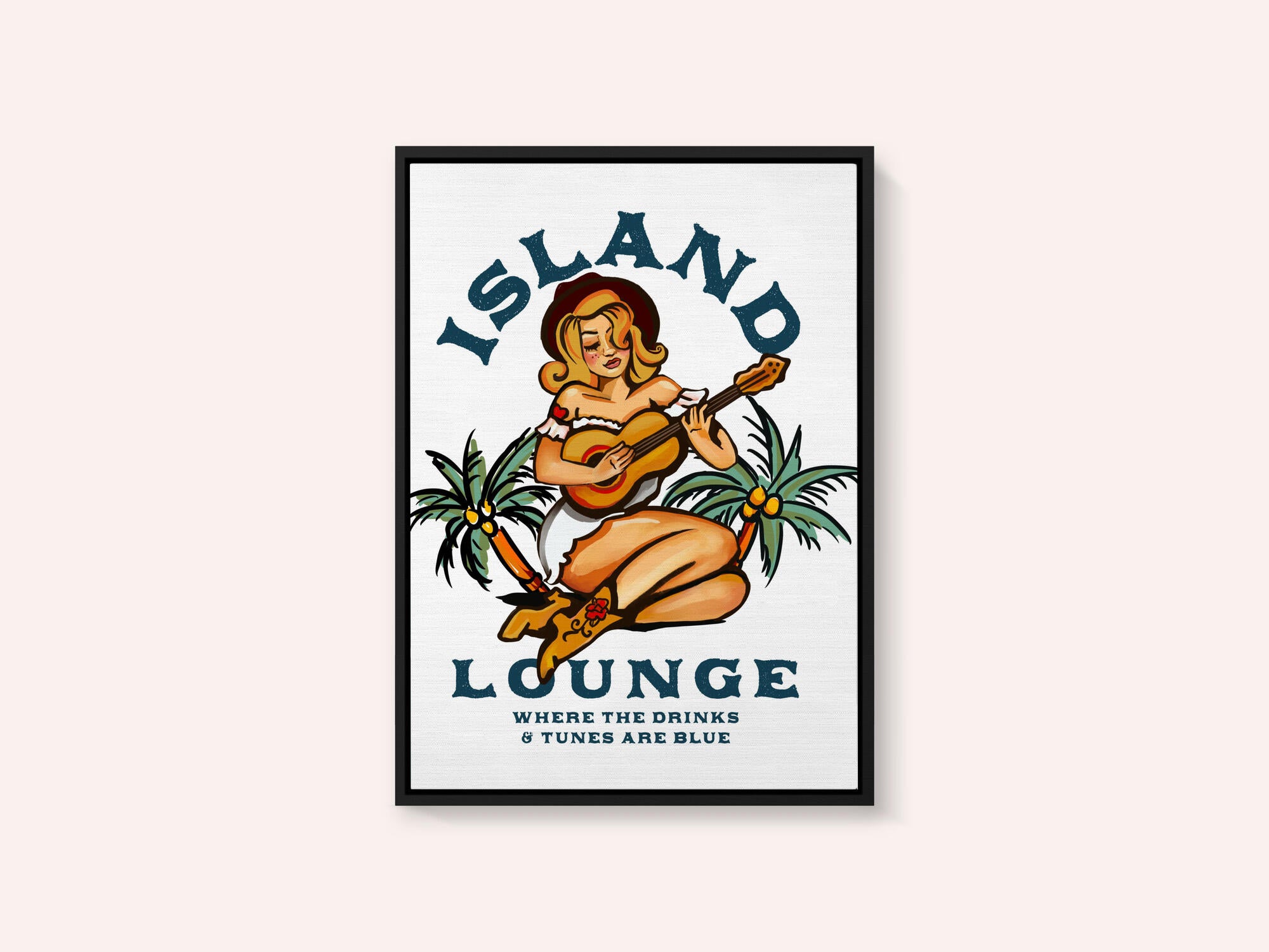 Island Lounge Tropical Pin Up Girl Playing Guitar