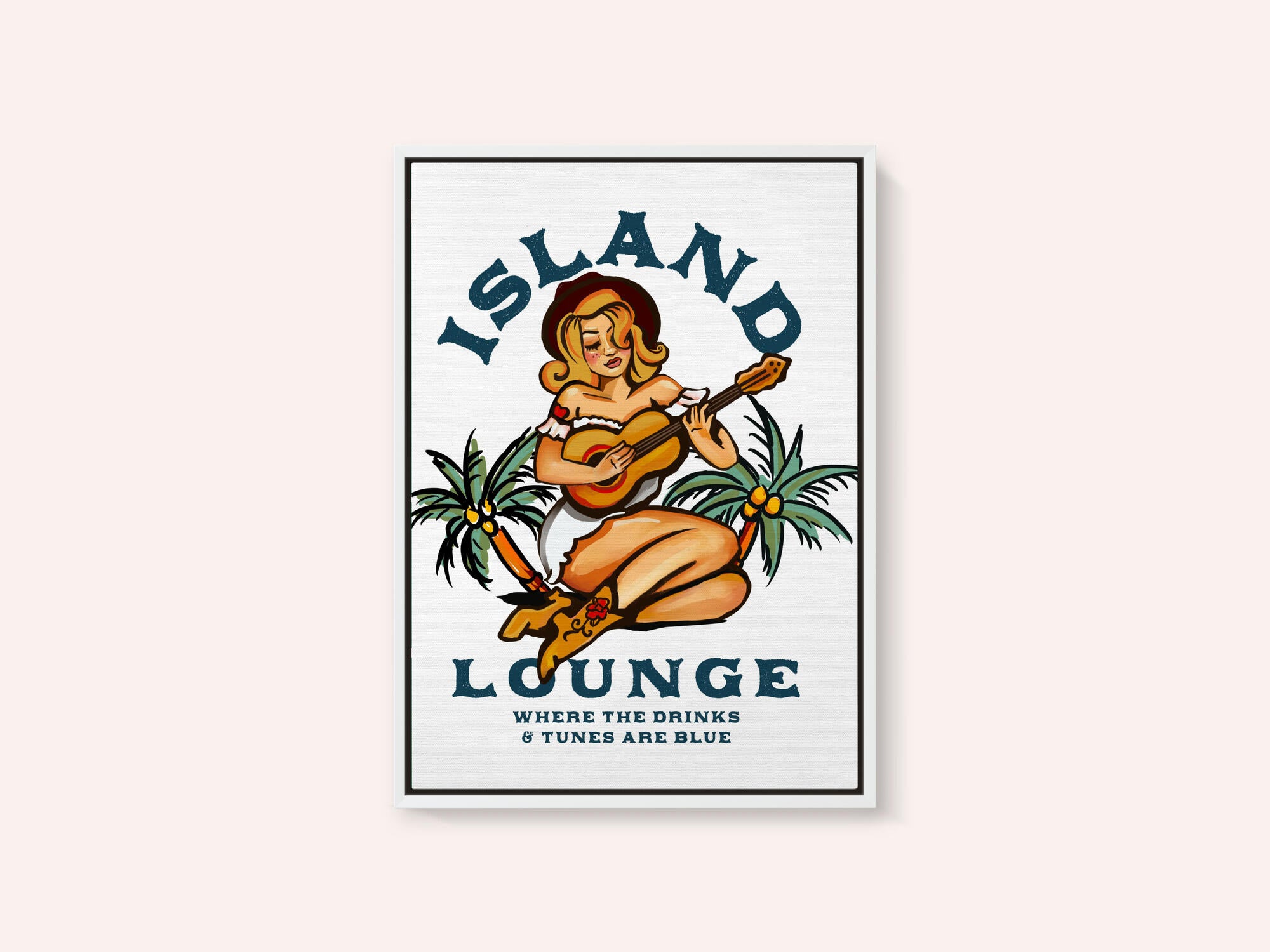 Island Lounge Tropical Pin Up Girl Playing Guitar